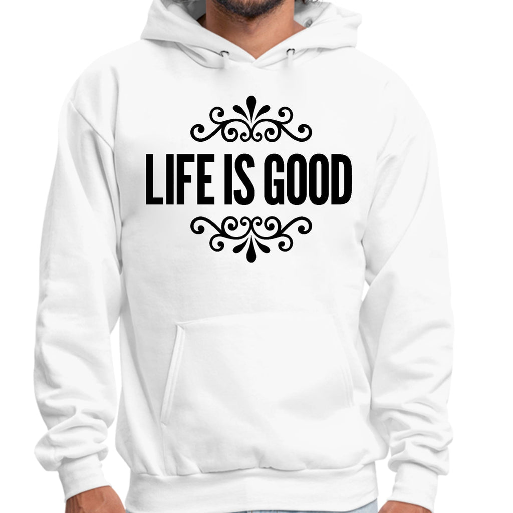Mens Graphic Hoodie Life is Good Word Art Illustration - Black