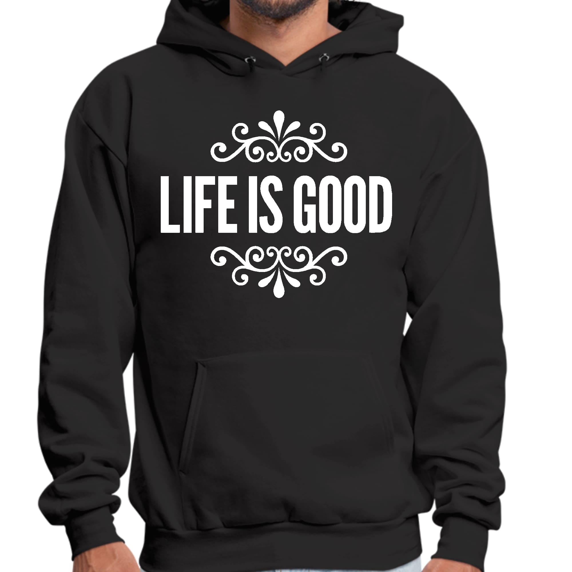 Mens Graphic Hoodie Life is Good Word Art Illustration