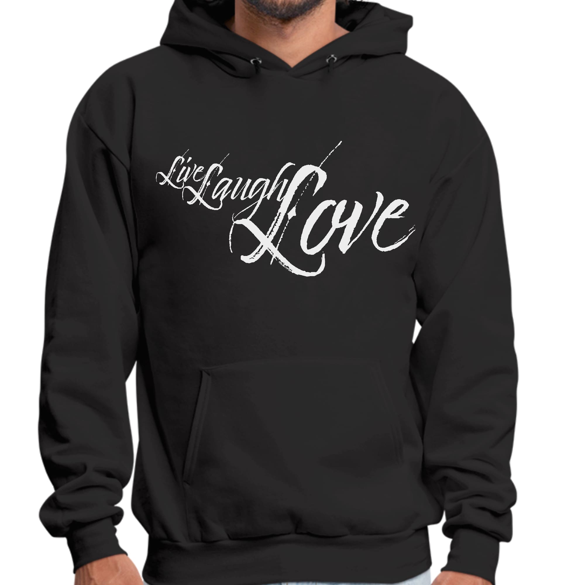 Mens Graphic Hoodie Live Laugh Love Light Grey