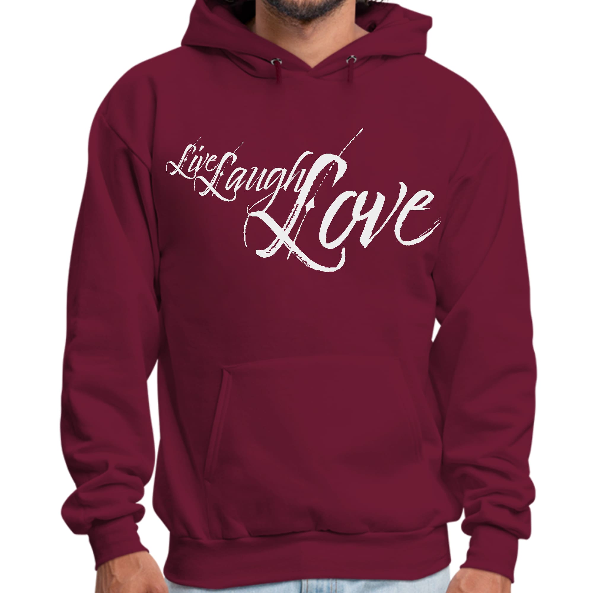 Mens Graphic Hoodie Live Laugh Love Light Grey