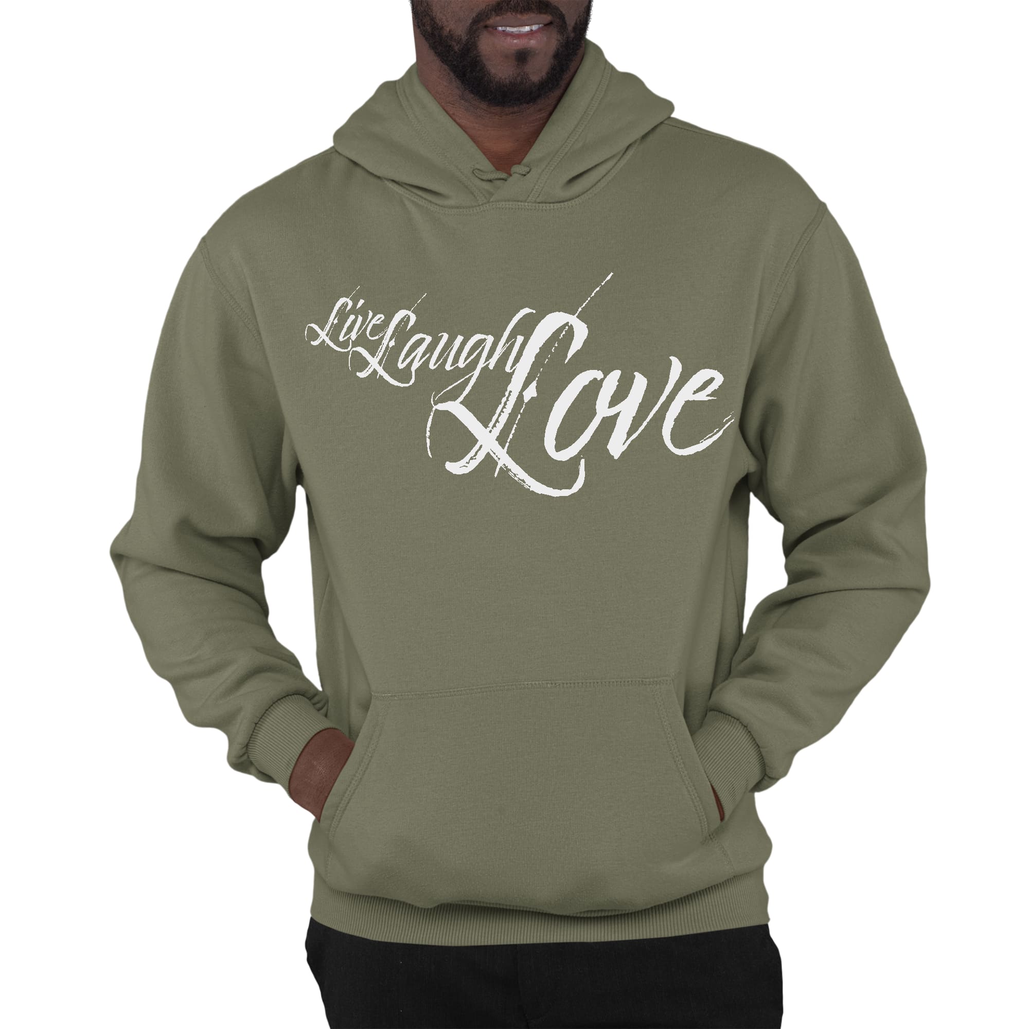 Mens Graphic Hoodie Live Laugh Love Light Grey