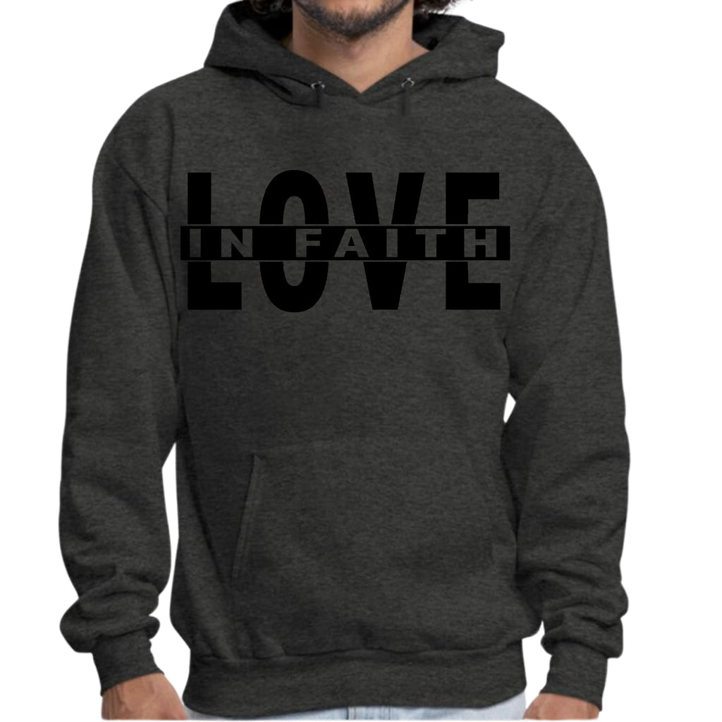 Mens Graphic Hoodie Love in Faith Black Illustration