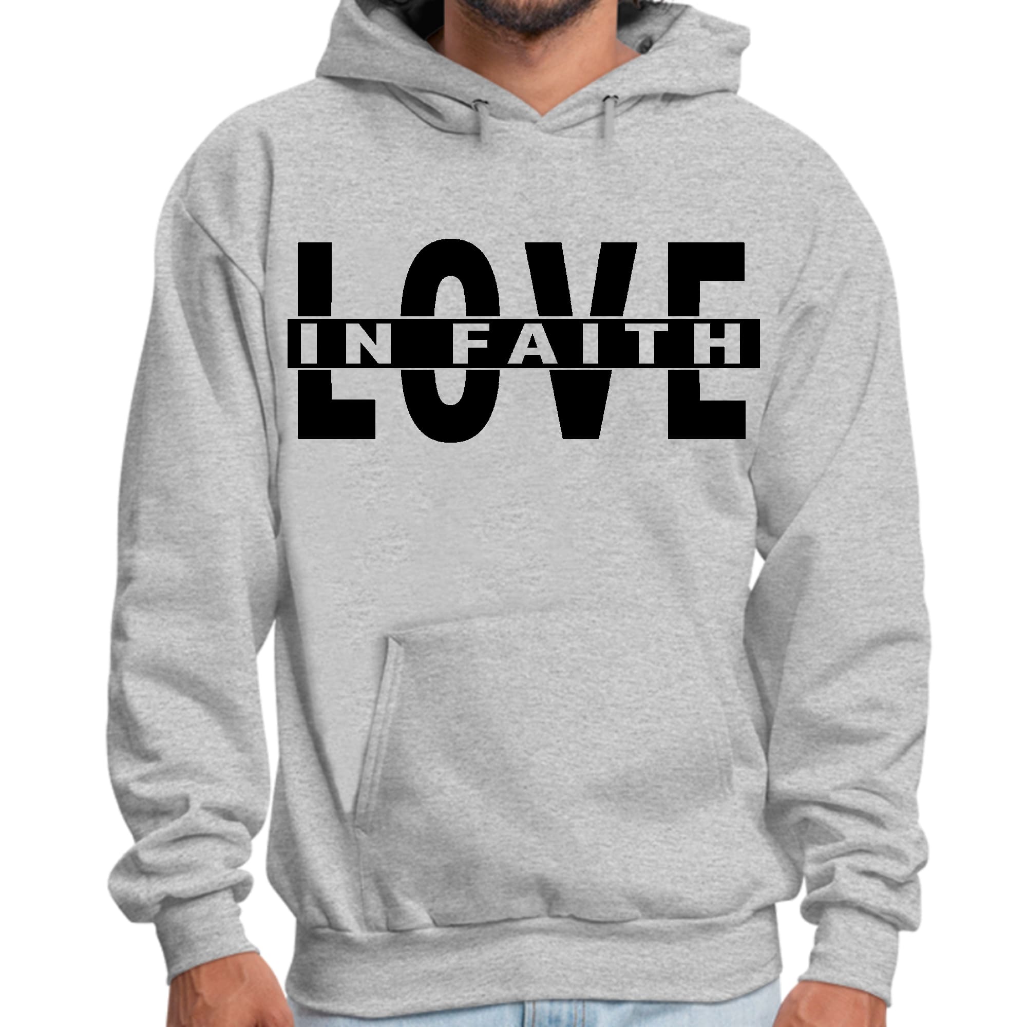 Mens Graphic Hoodie Love in Faith Black Illustration