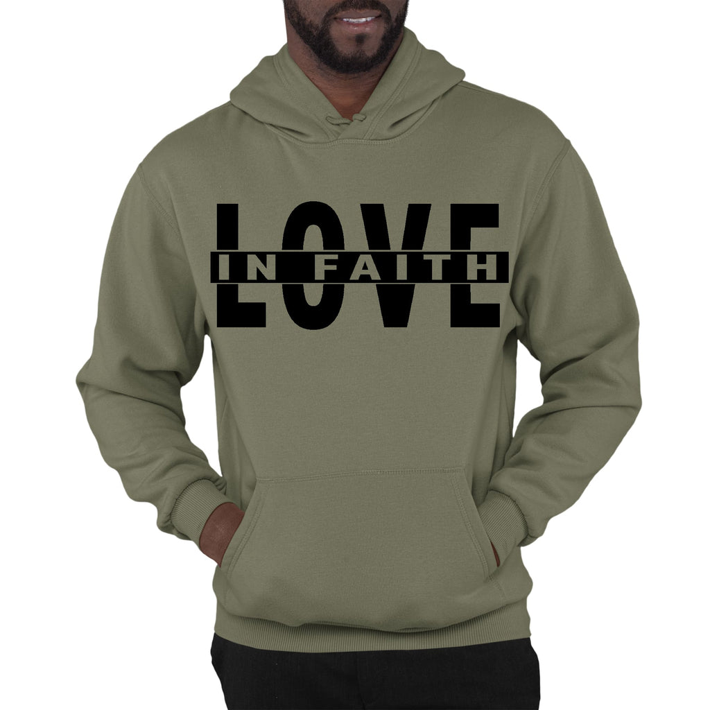 Mens Graphic Hoodie Love in Faith Black Illustration
