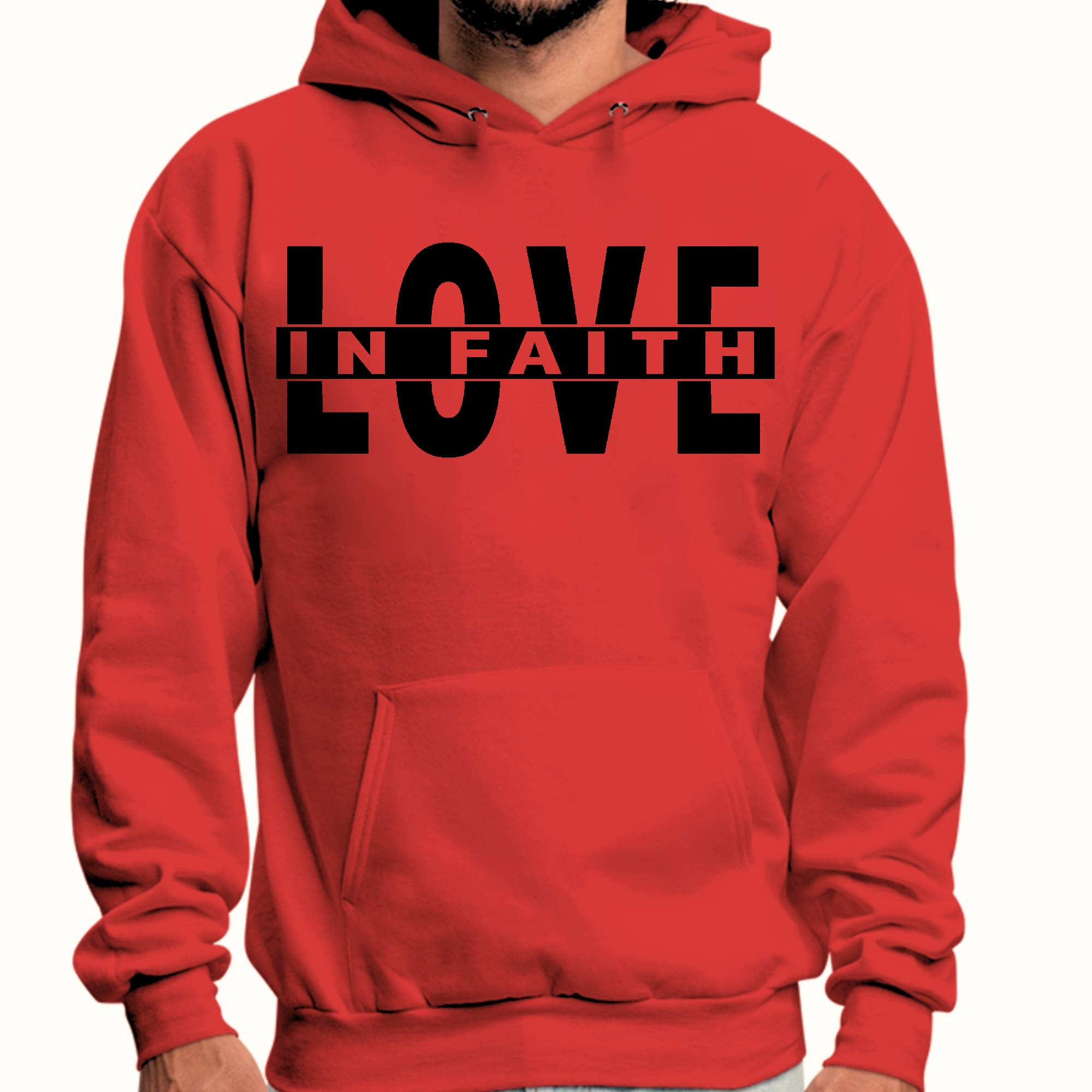 Mens Graphic Hoodie Love in Faith Black Illustration