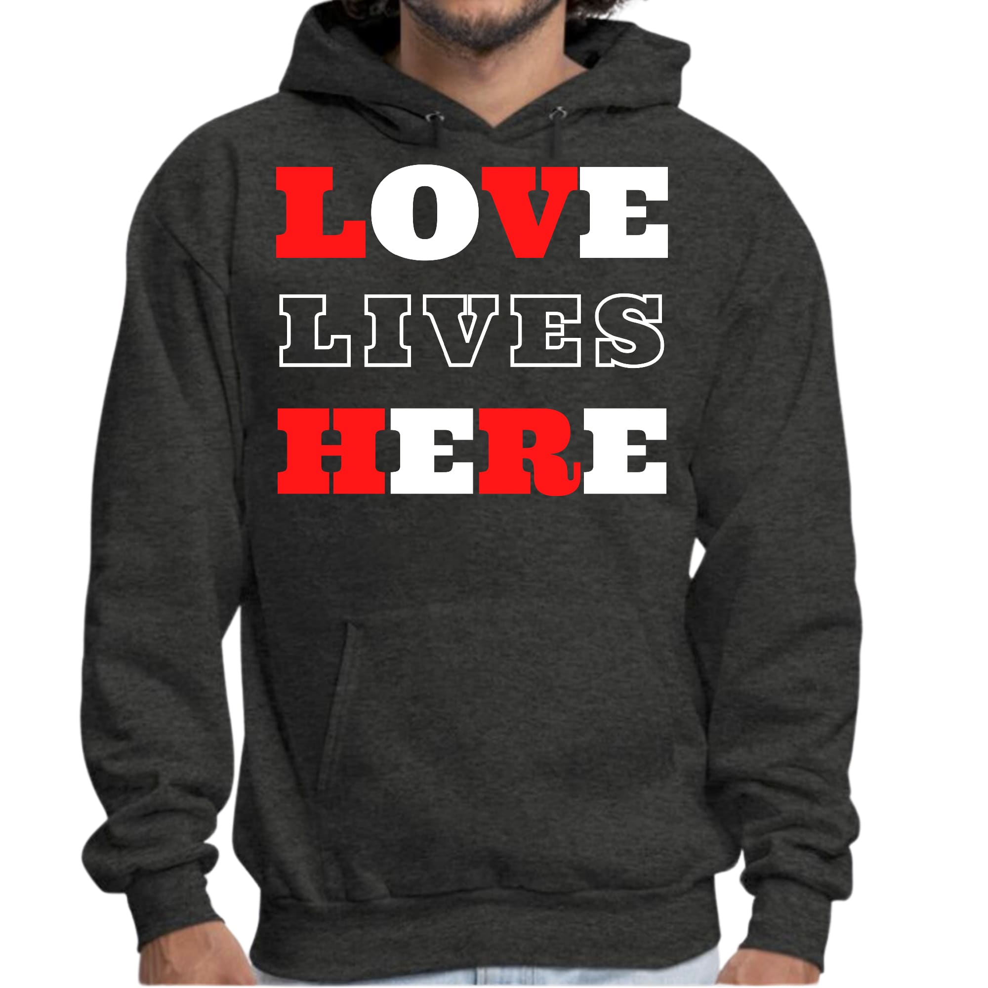 Mens Graphic Hoodie Love Lives Here Christian Inspiration