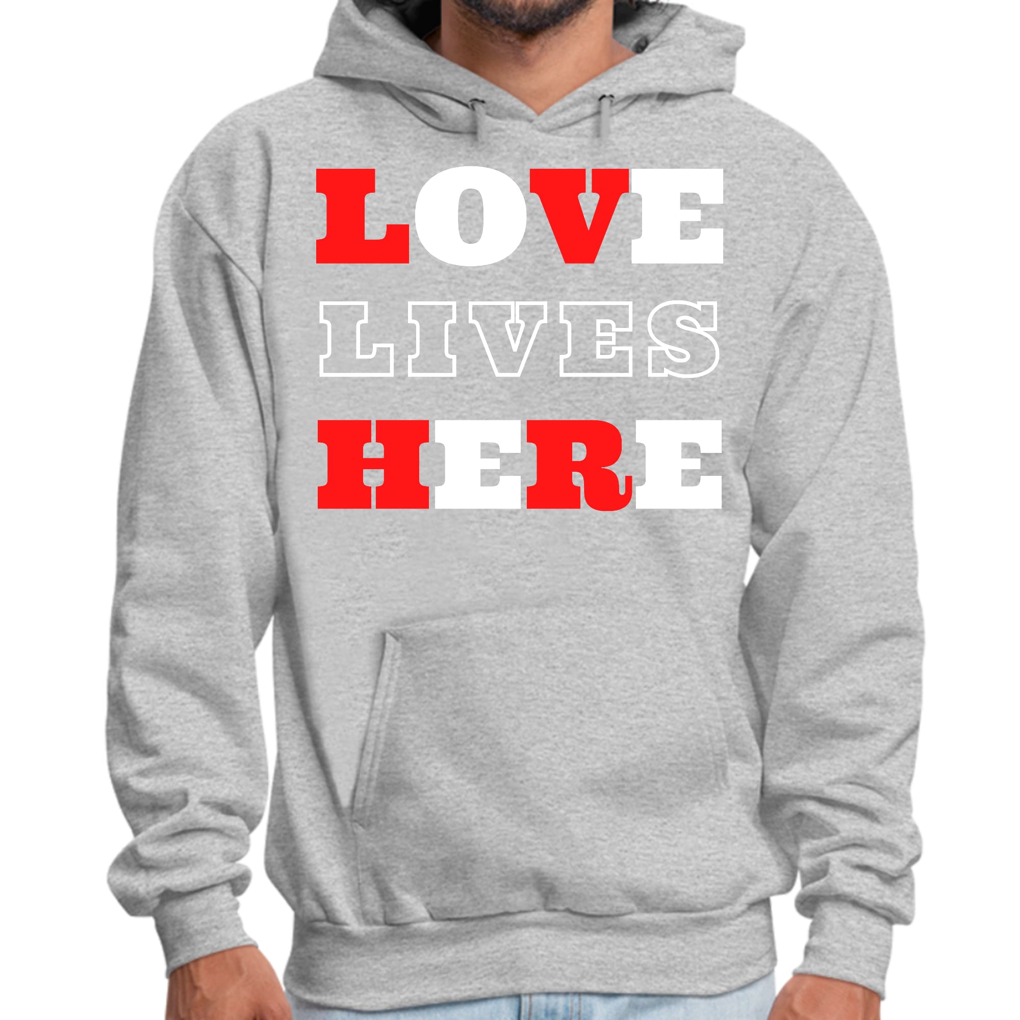 Mens Graphic Hoodie Love Lives Here Christian Inspiration