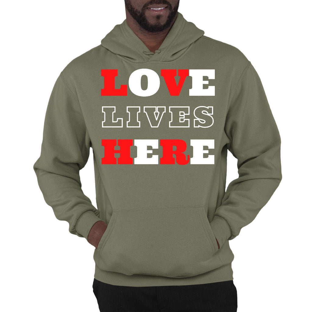 Mens Graphic Hoodie Love Lives Here Christian Inspiration