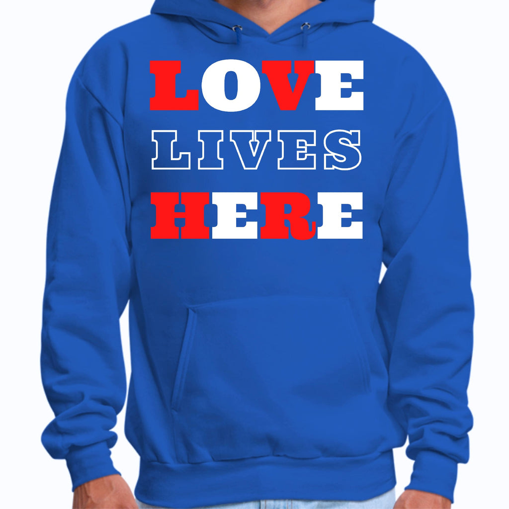 Mens Graphic Hoodie Love Lives Here Christian Inspiration