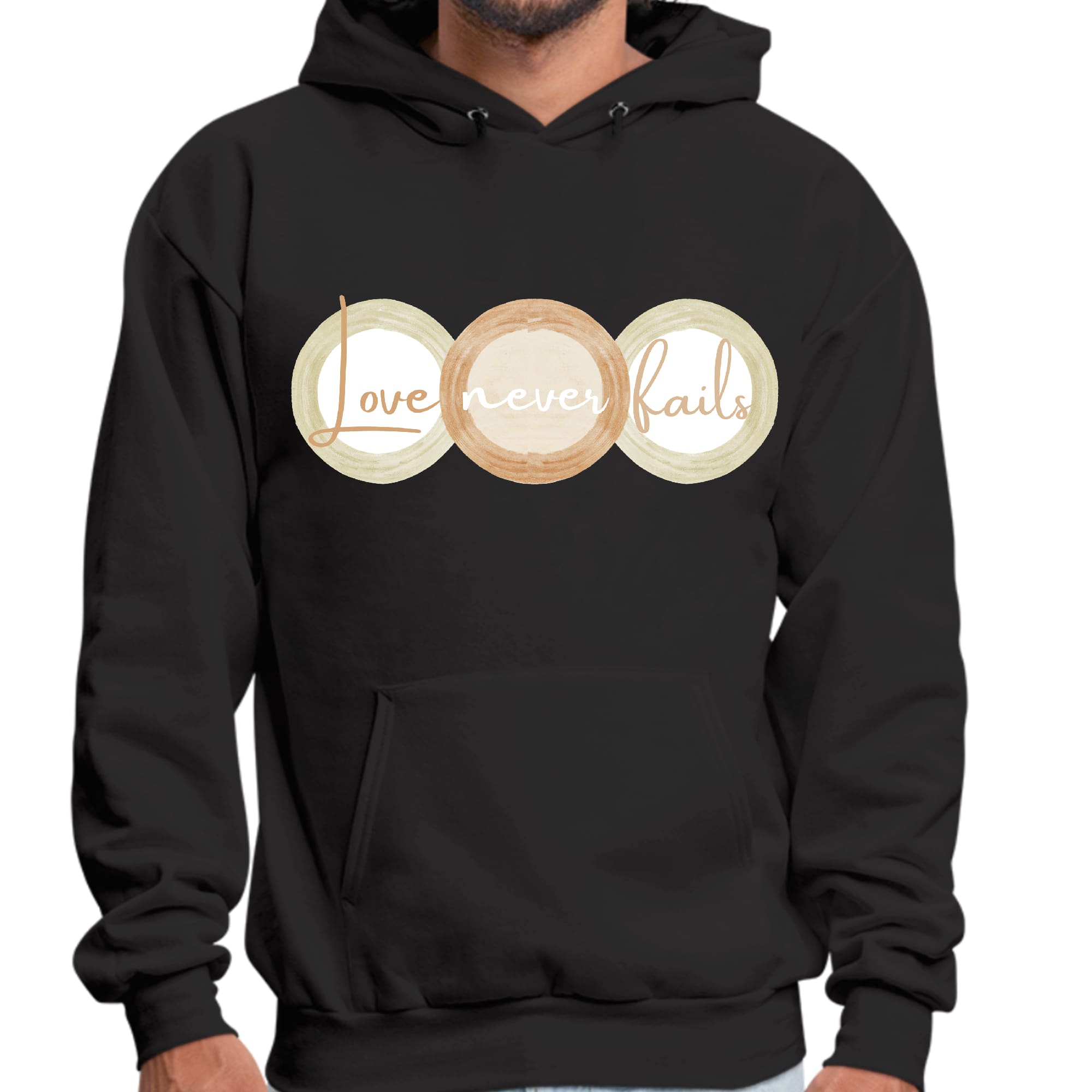 Mens Graphic Hoodie Love Never Fails - Pastel Brown Beige Green Tri