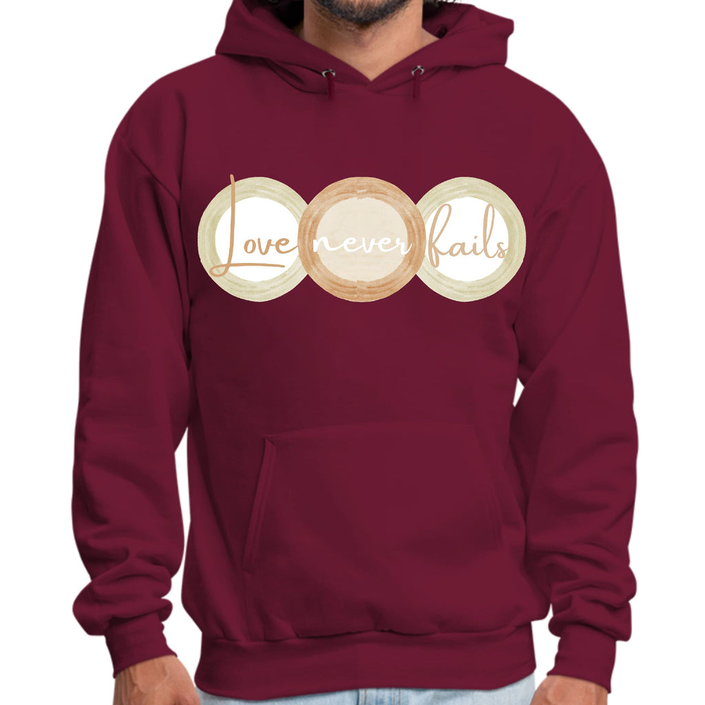 Mens Graphic Hoodie Love Never Fails - Pastel Brown Beige Green Tri