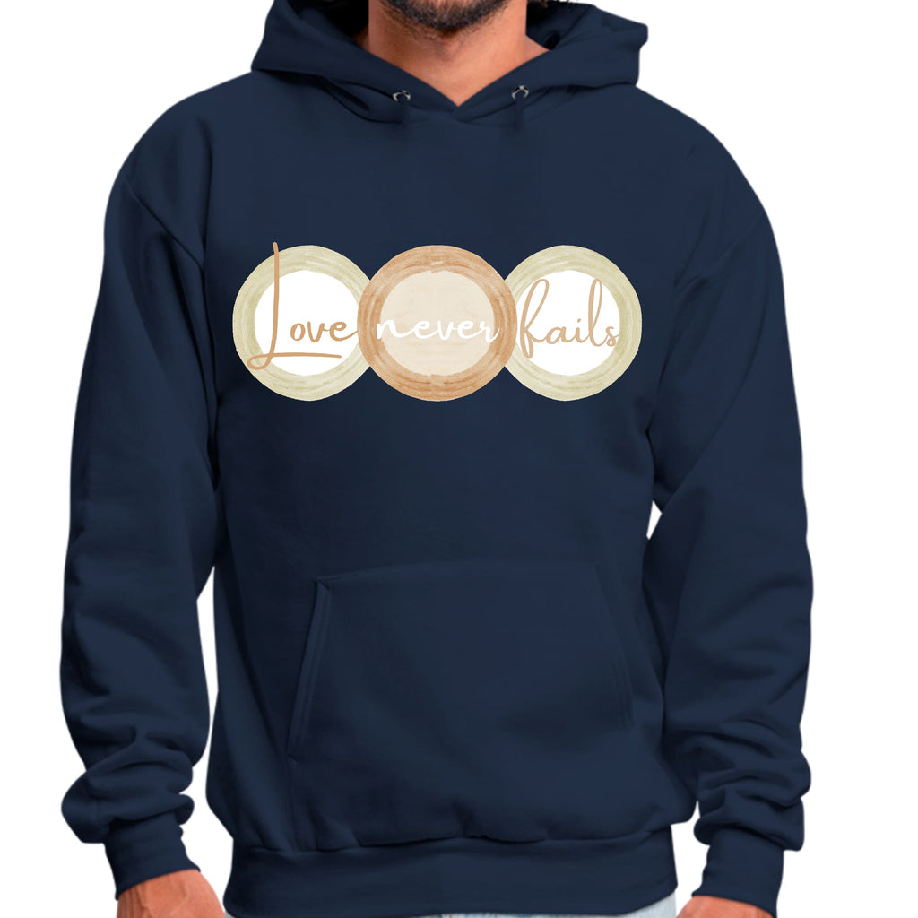 Mens Graphic Hoodie Love Never Fails - Pastel Brown Beige Green Tri