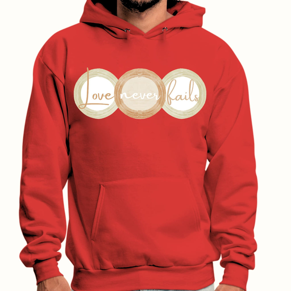 Mens Graphic Hoodie Love Never Fails - Pastel Brown Beige Green Tri