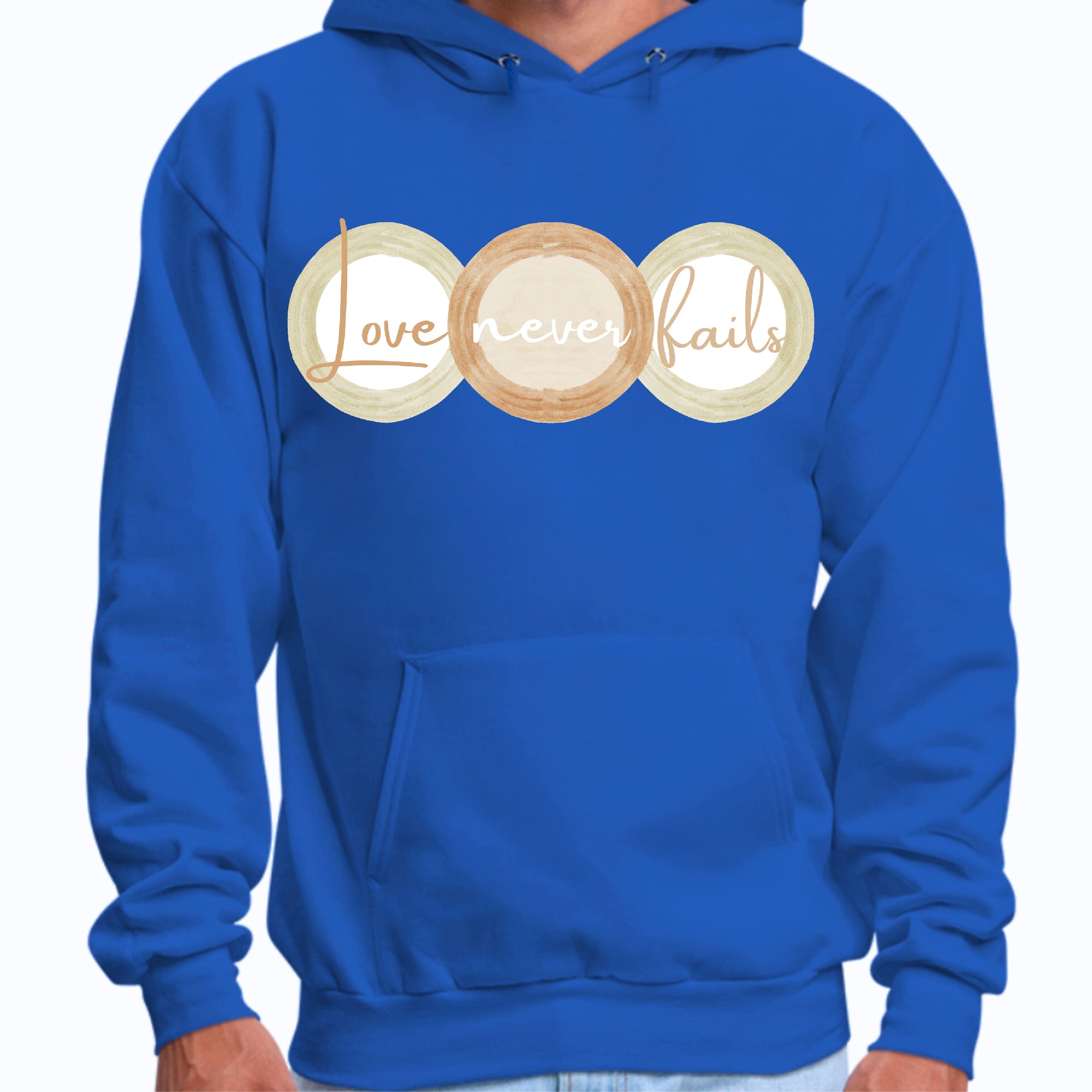 Mens Graphic Hoodie Love Never Fails - Pastel Brown Beige Green Tri