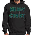 Mens Graphic Hoodie Merry with Christ - Green Plaid Christmas Holiday