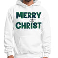 Mens Graphic Hoodie Merry with Christ - Green Plaid Christmas Holiday