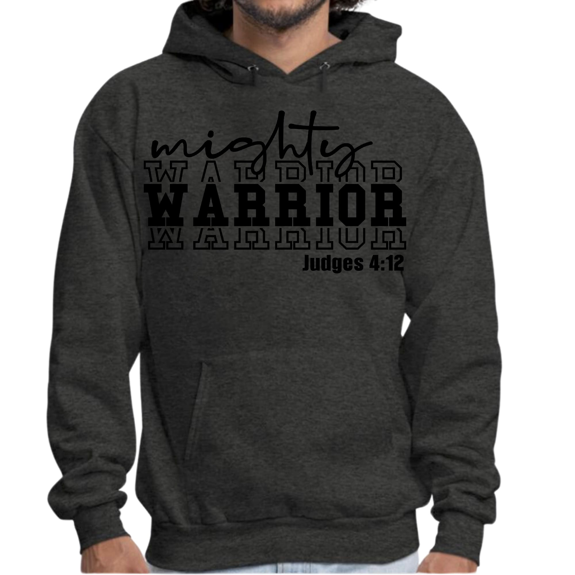Mens Graphic Hoodie Mighty Warrior Black Illustration