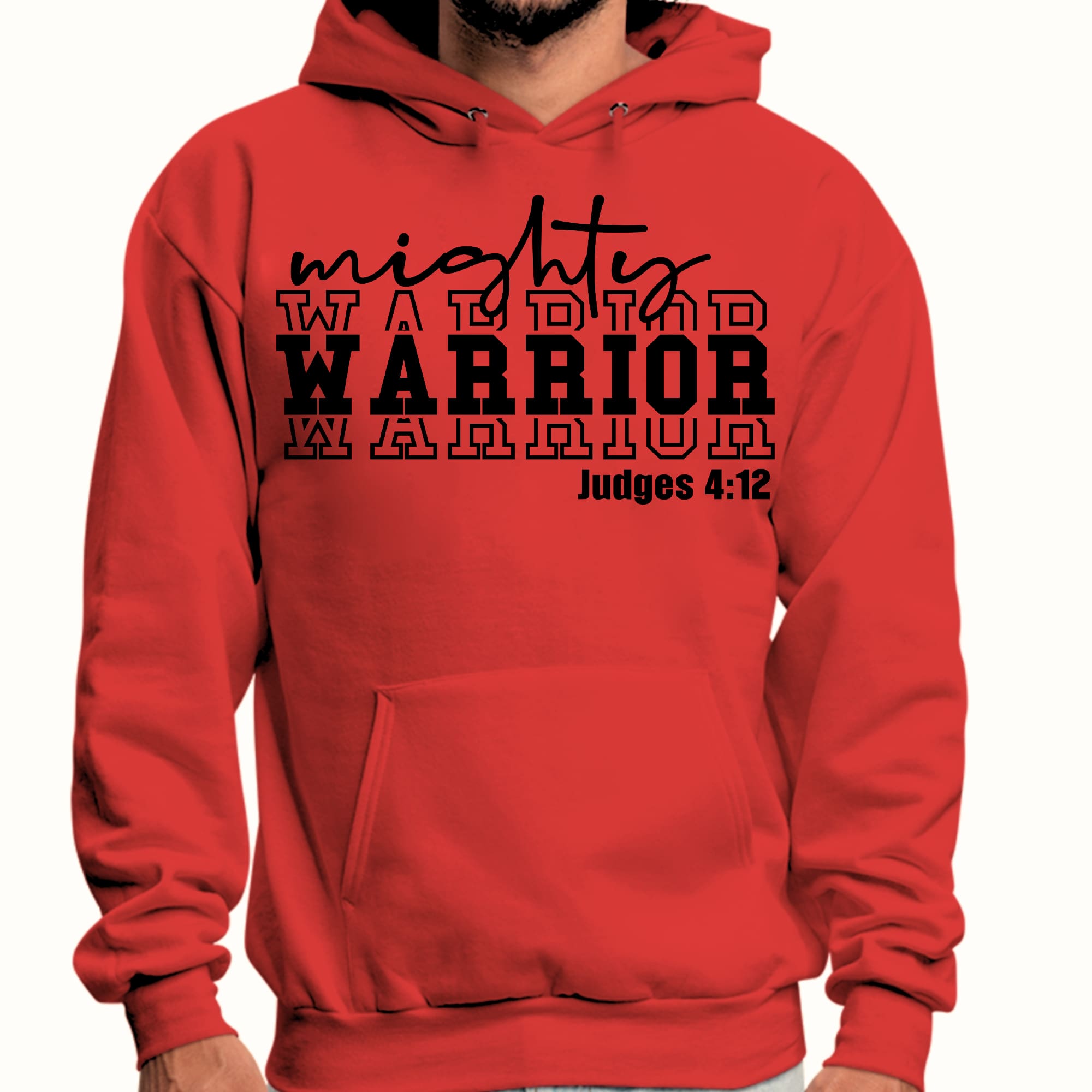 Mens Graphic Hoodie Mighty Warrior Black Illustration