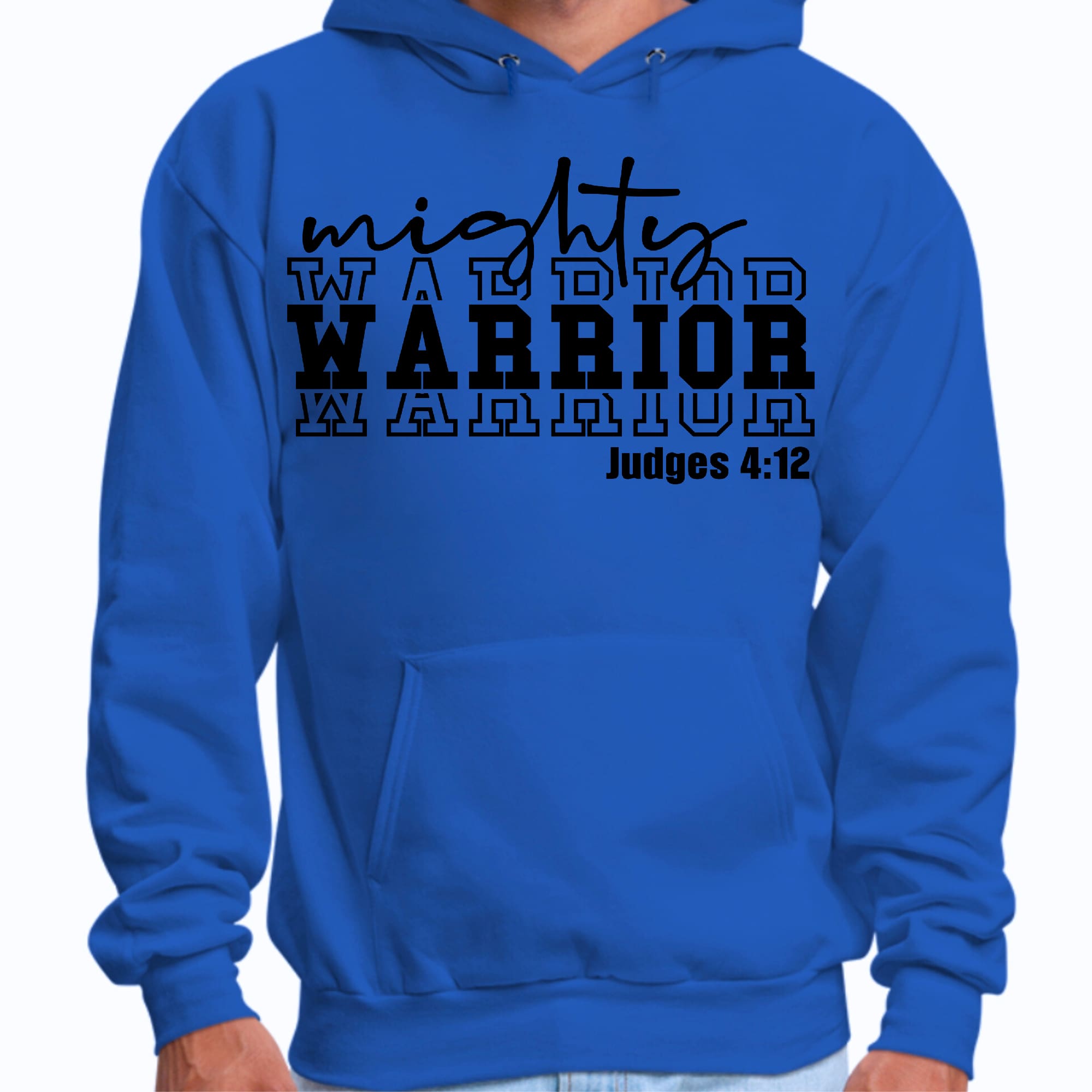 Mens Graphic Hoodie Mighty Warrior Black Illustration