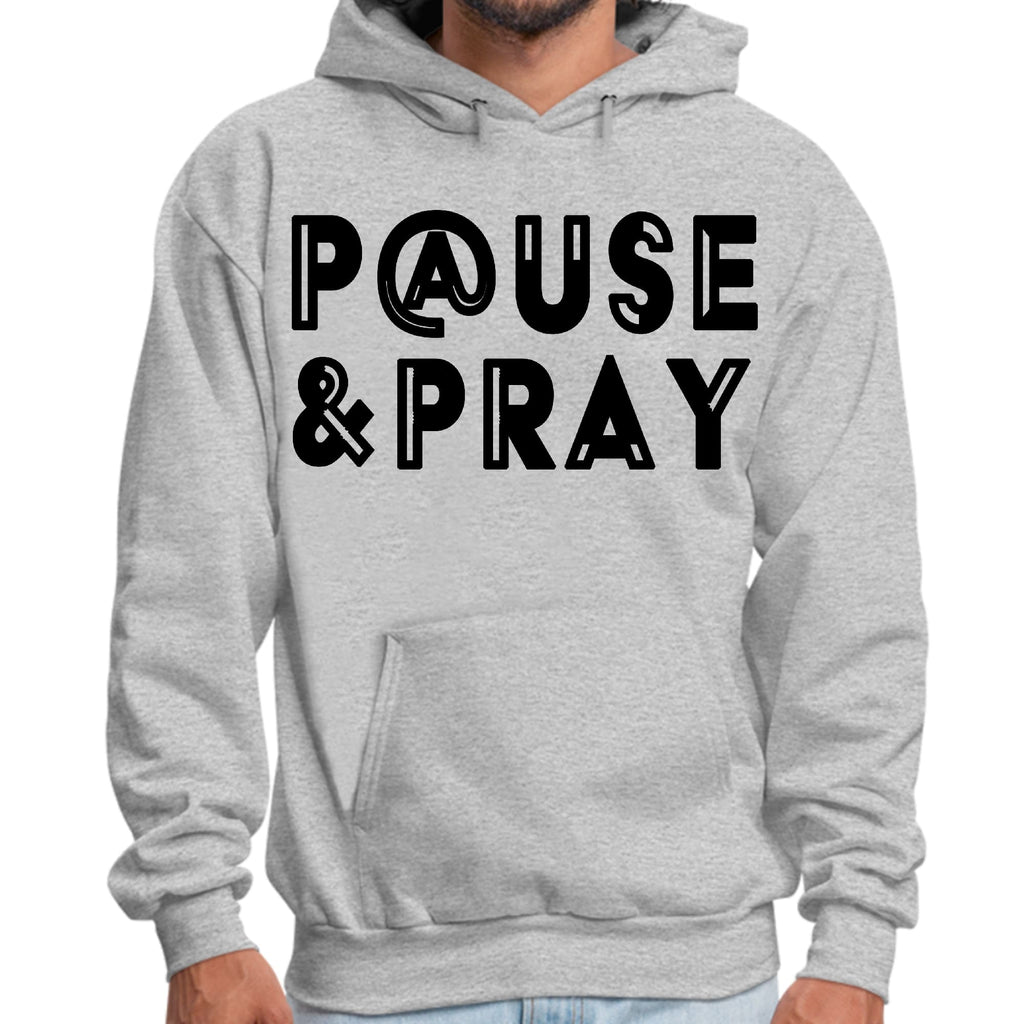 Mens Graphic Hoodie Pause and Pray Black Illustration
