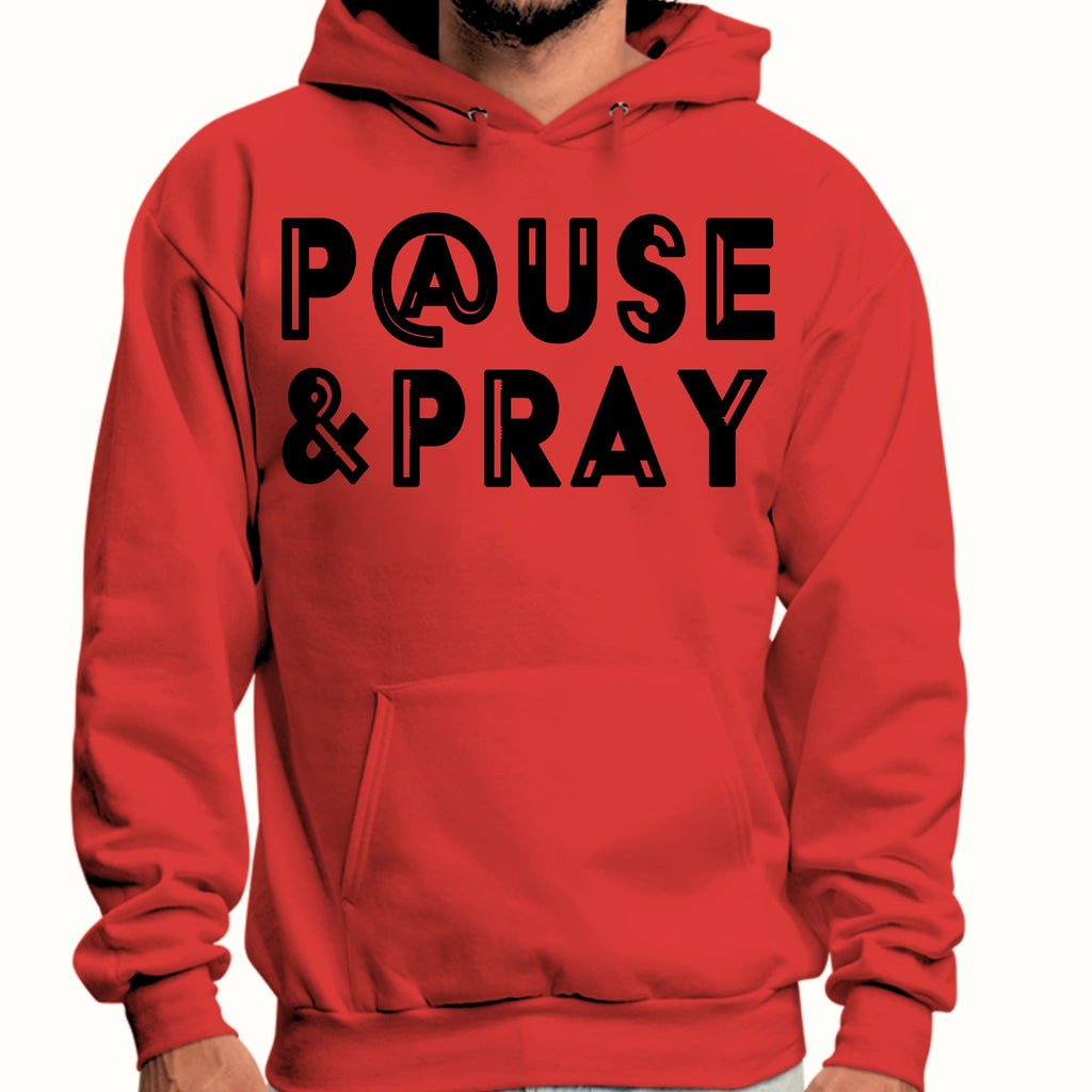 Mens Graphic Hoodie Pause and Pray Black Illustration
