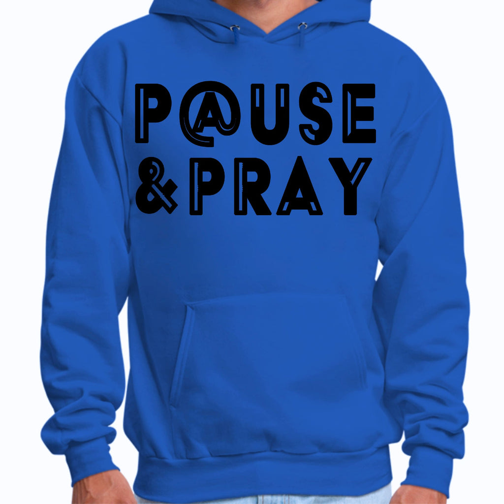 Mens Graphic Hoodie Pause and Pray Black Illustration