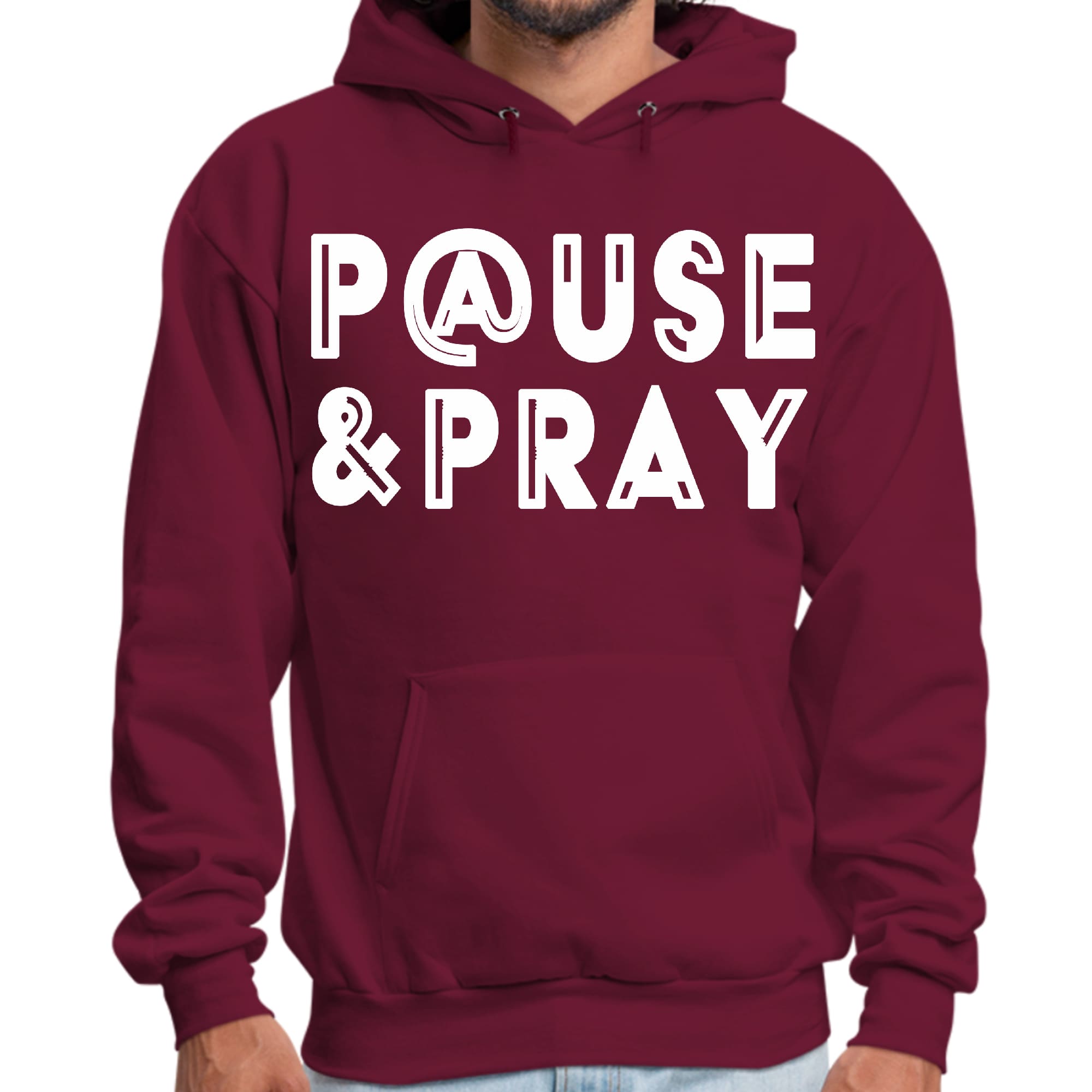 Mens Graphic Hoodie Pause and Pray