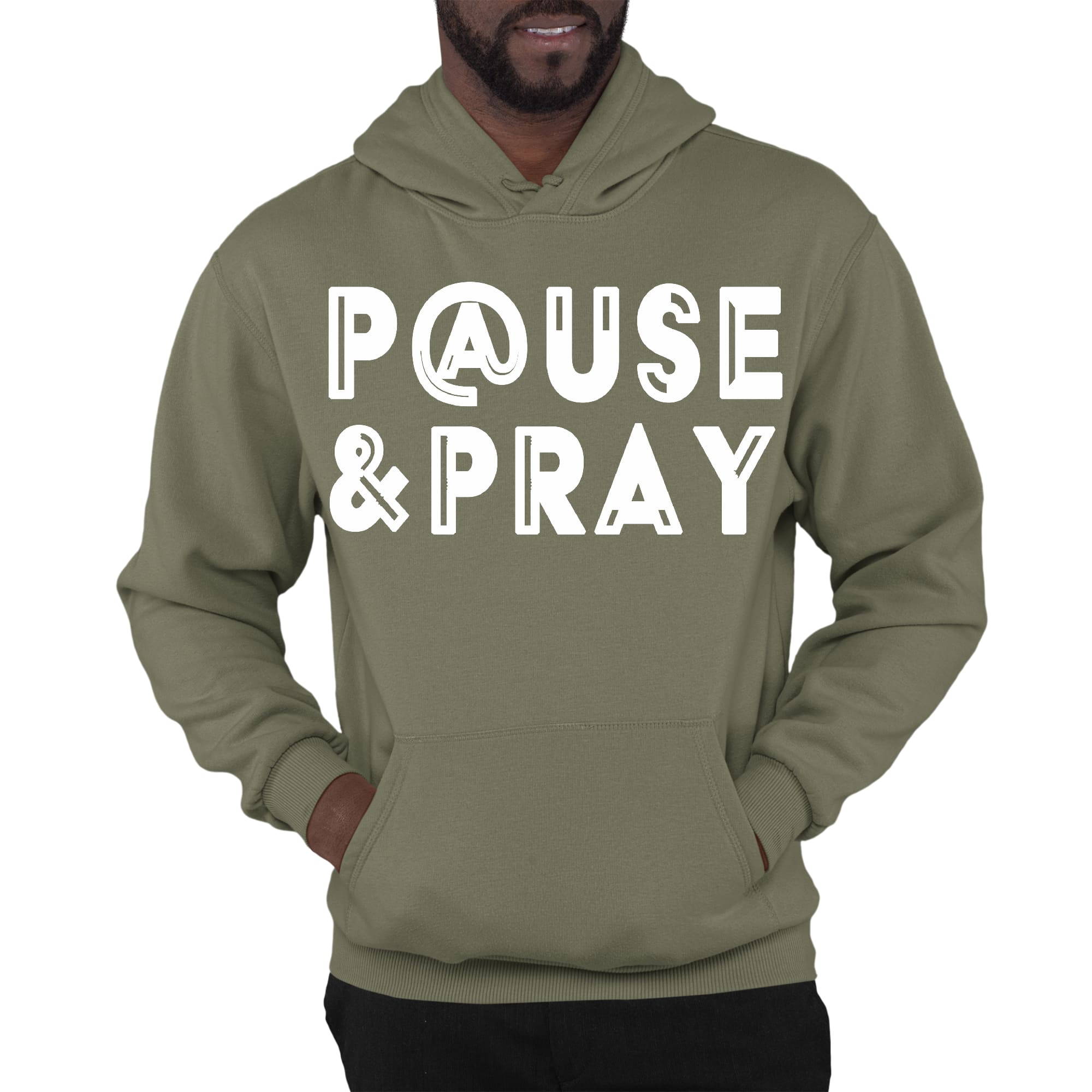 Mens Graphic Hoodie Pause and Pray