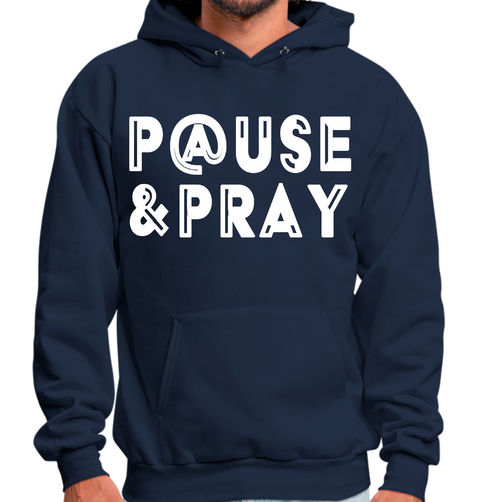 Mens Graphic Hoodie Pause and Pray