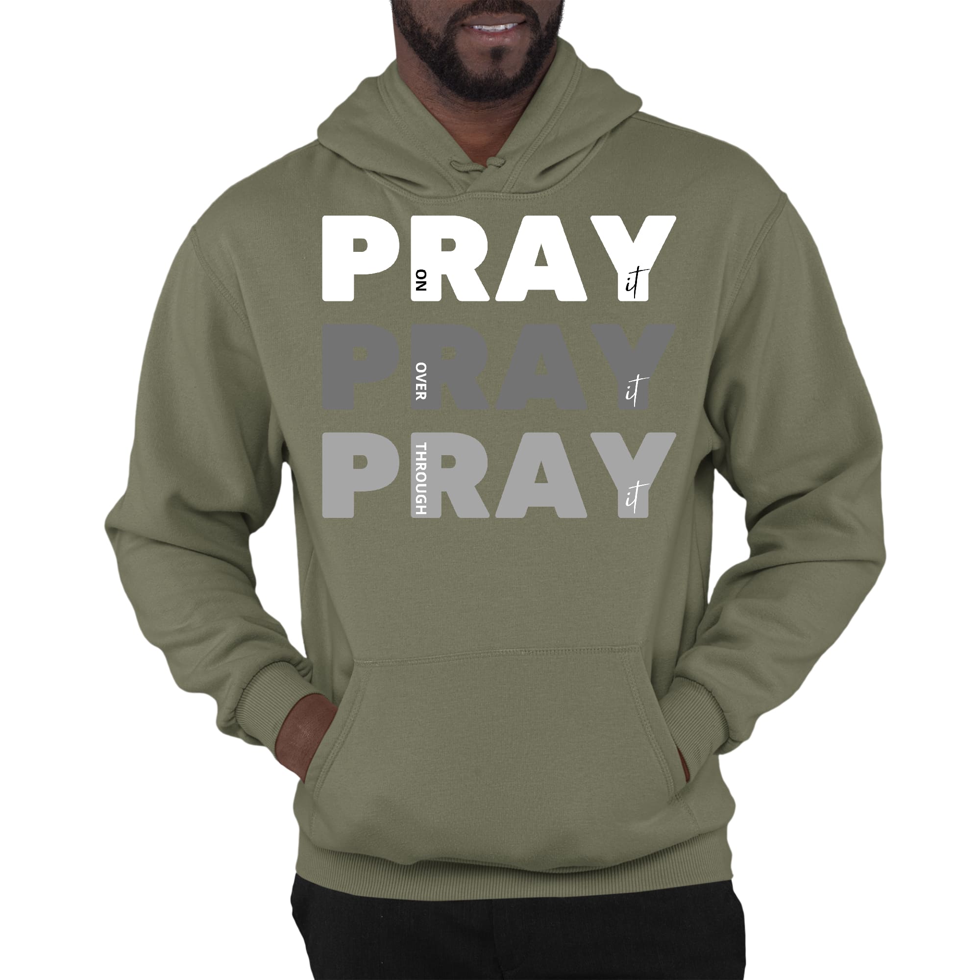Mens Graphic Hoodie Pray on it Over it Through