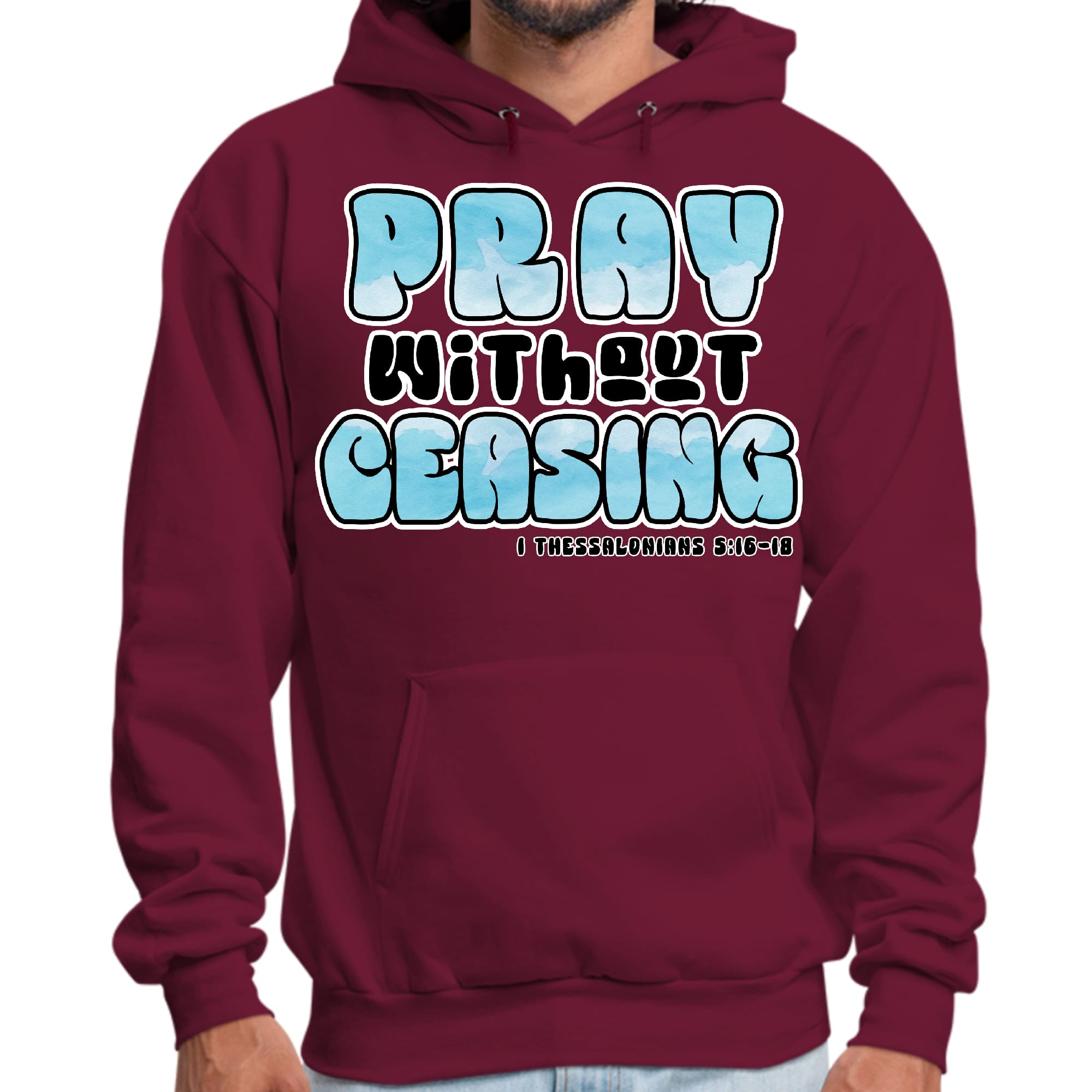 Mens Graphic Hoodie Pray Without Ceasing - Inspirational Illustration