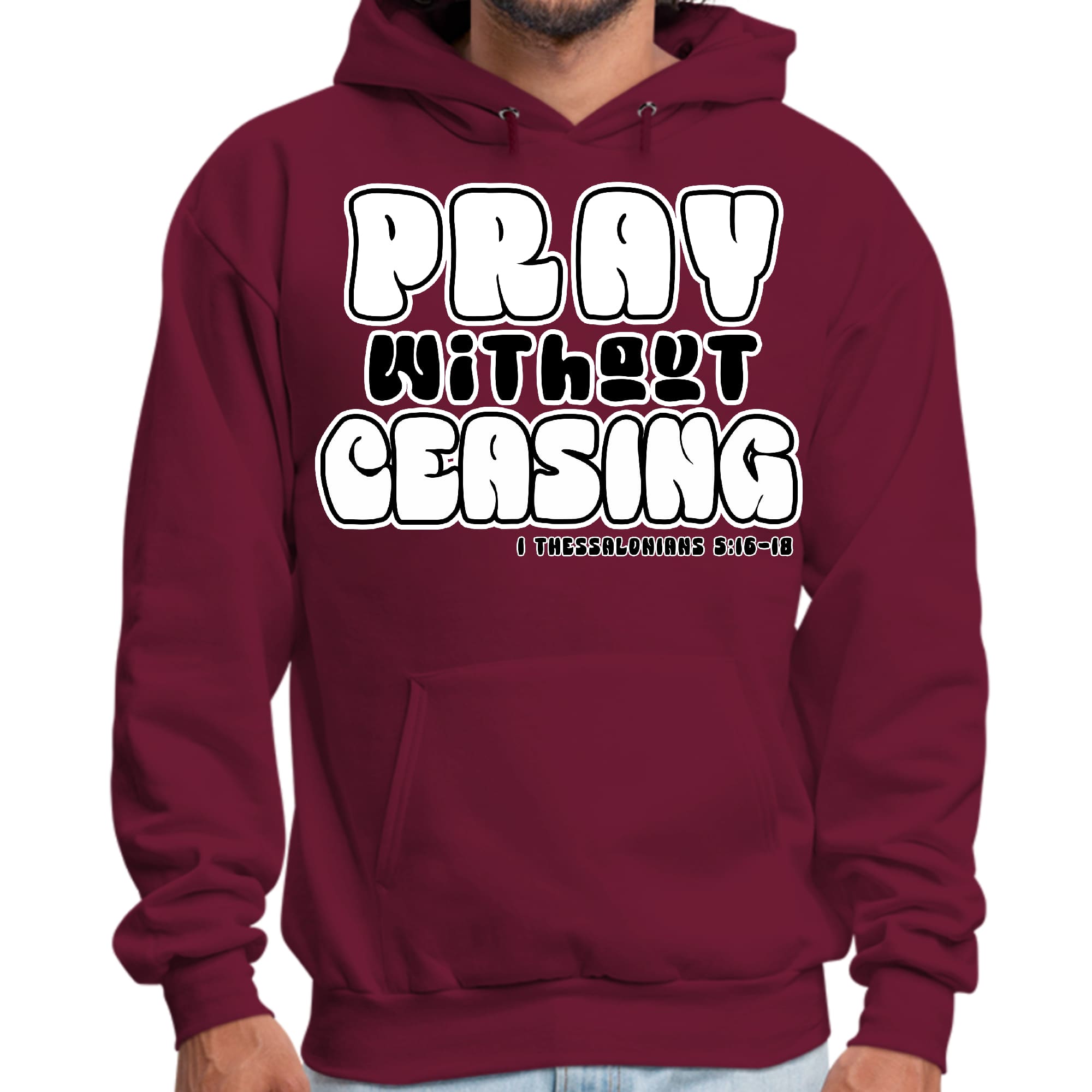 Mens Graphic Hoodie Pray Without Ceasing - Inspirational Illustration