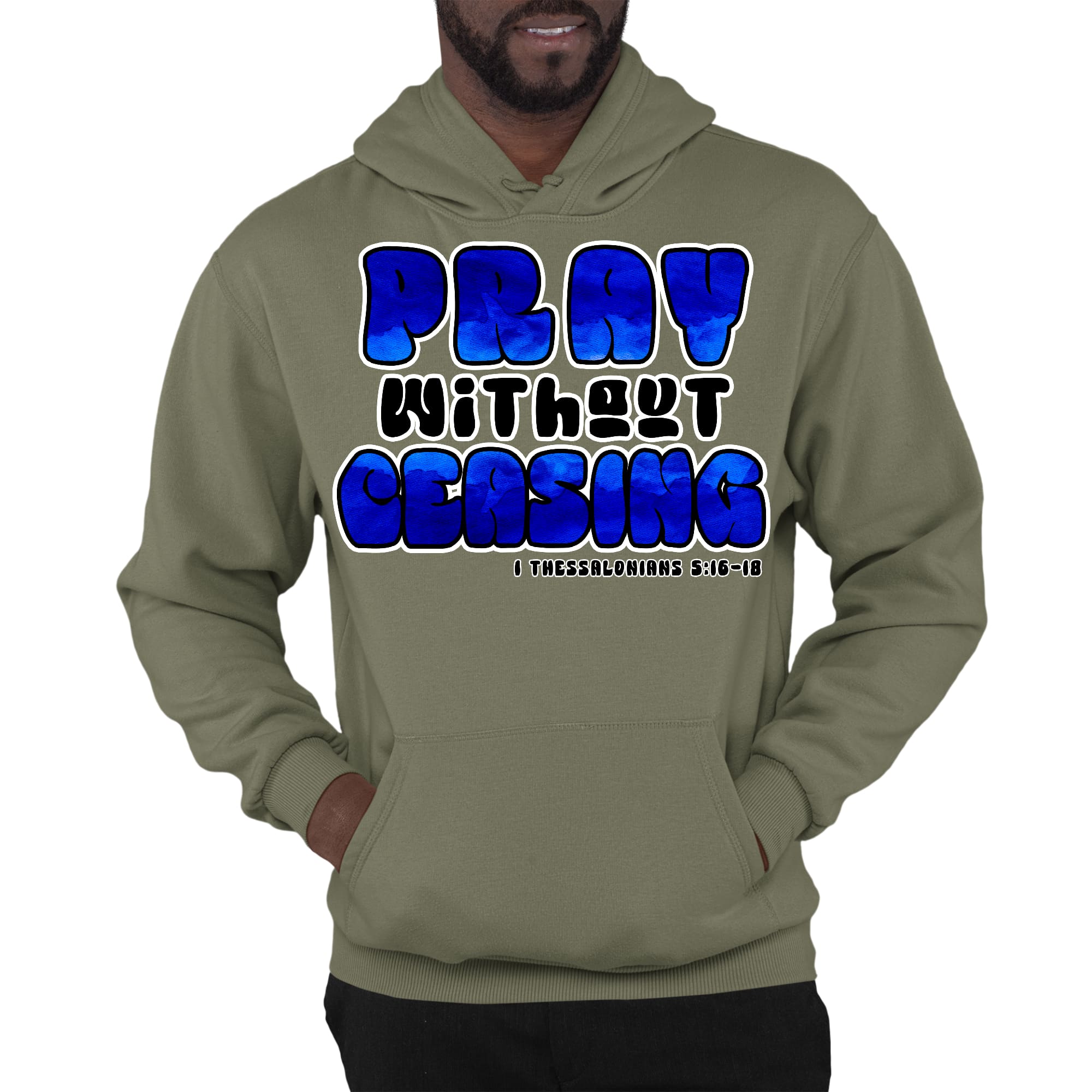 Mens Graphic Hoodie Pray Without Ceasing - Inspirational Illustration
