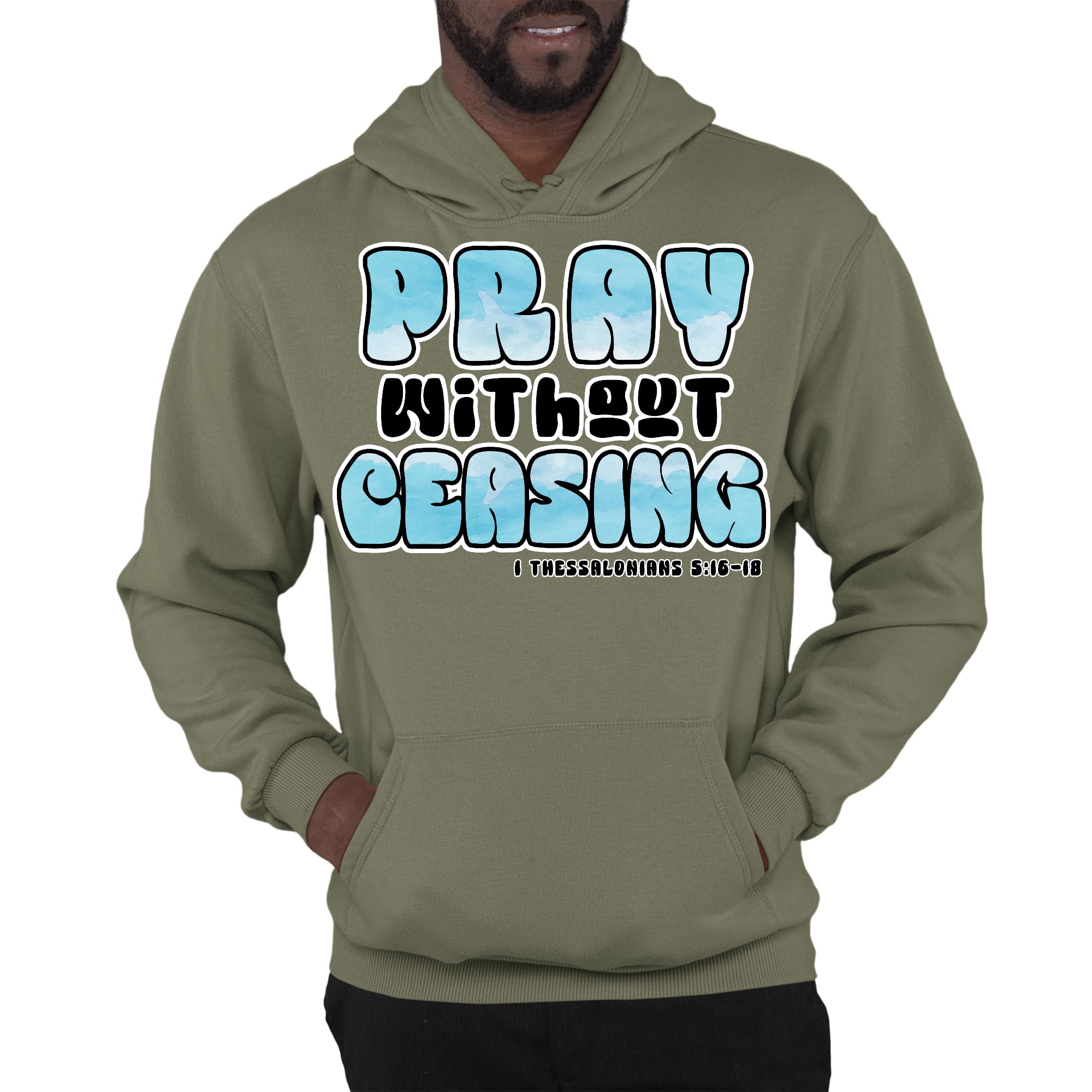 Mens Graphic Hoodie Pray Without Ceasing - Inspirational Illustration