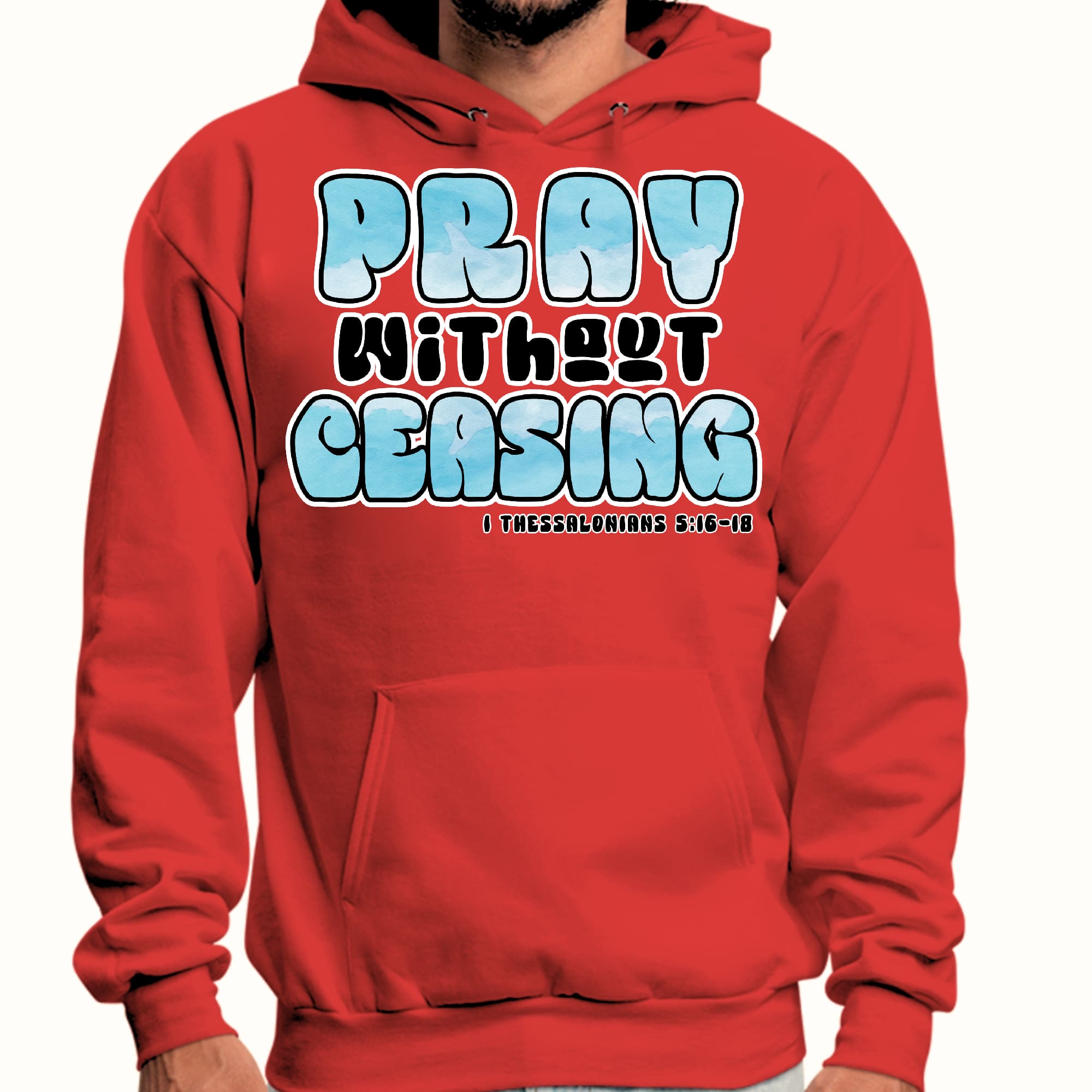 Mens Graphic Hoodie Pray Without Ceasing - Inspirational Illustration