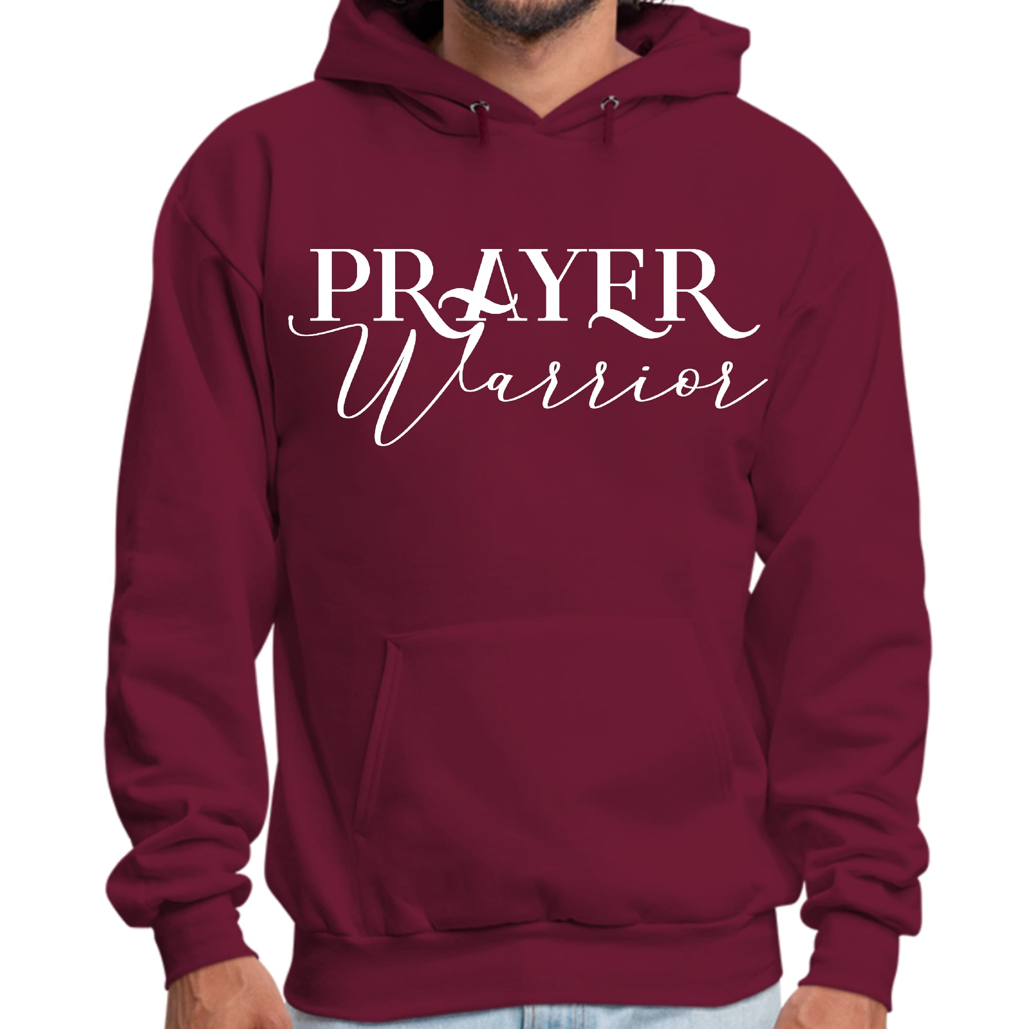 Mens Graphic Hoodie Prayer Warrior Script Style Illustration