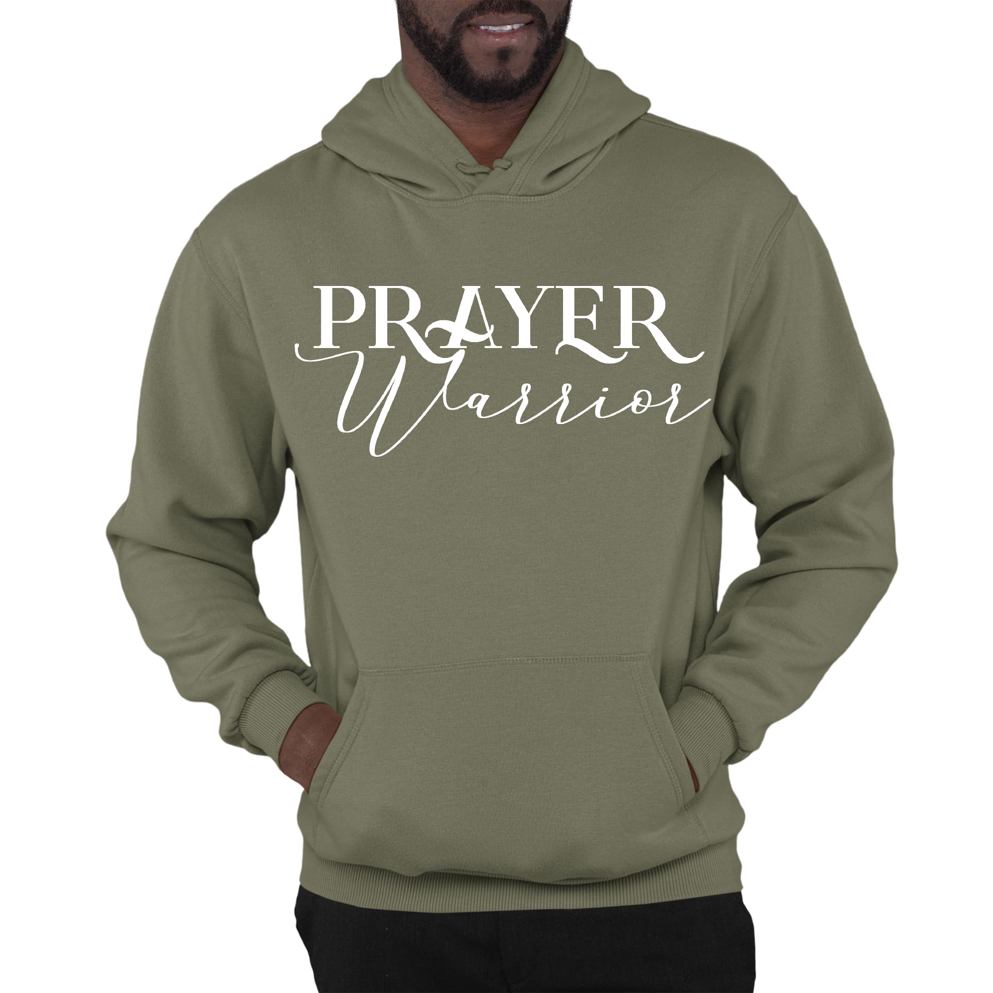 Mens Graphic Hoodie Prayer Warrior Script Style Illustration