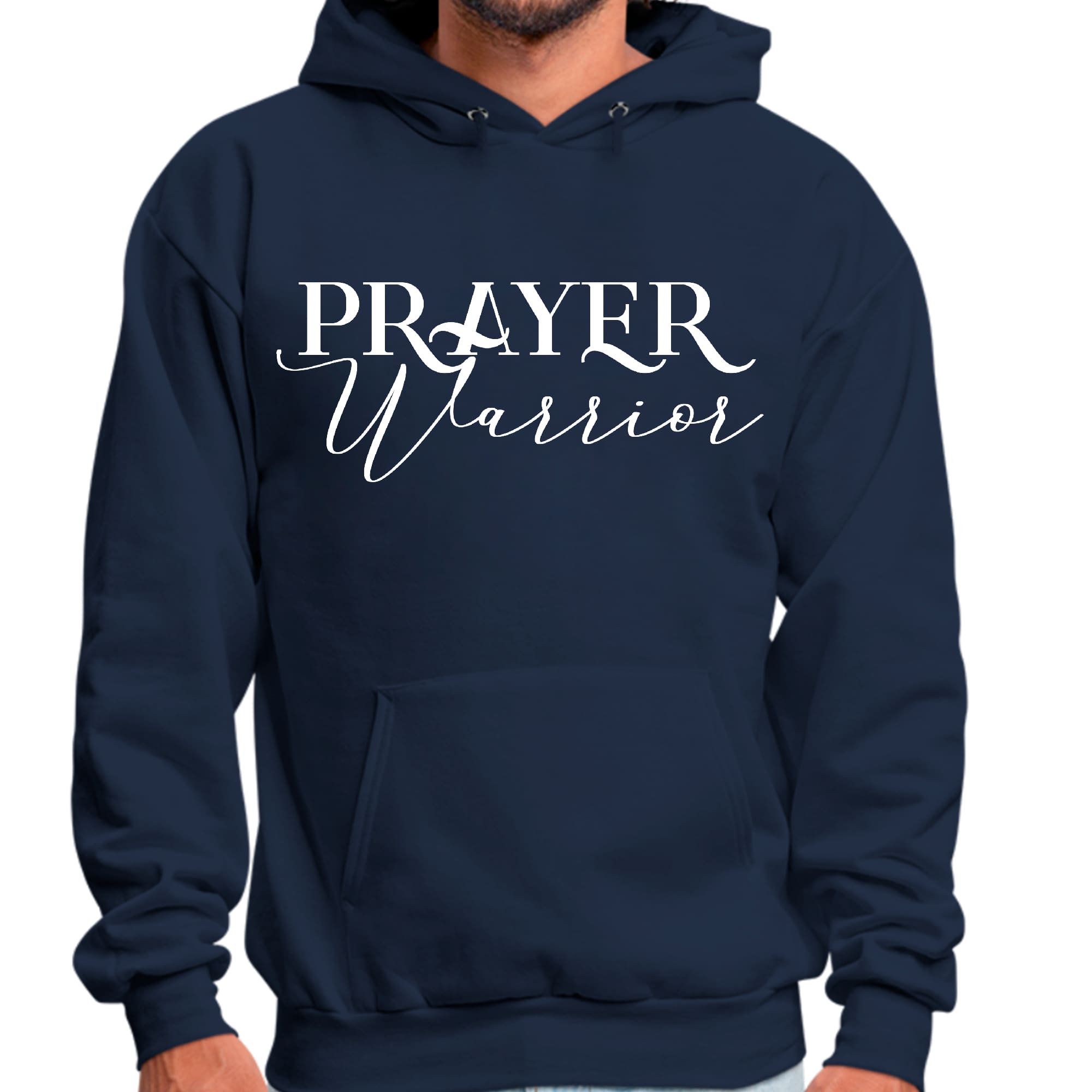 Mens Graphic Hoodie Prayer Warrior Script Style Illustration