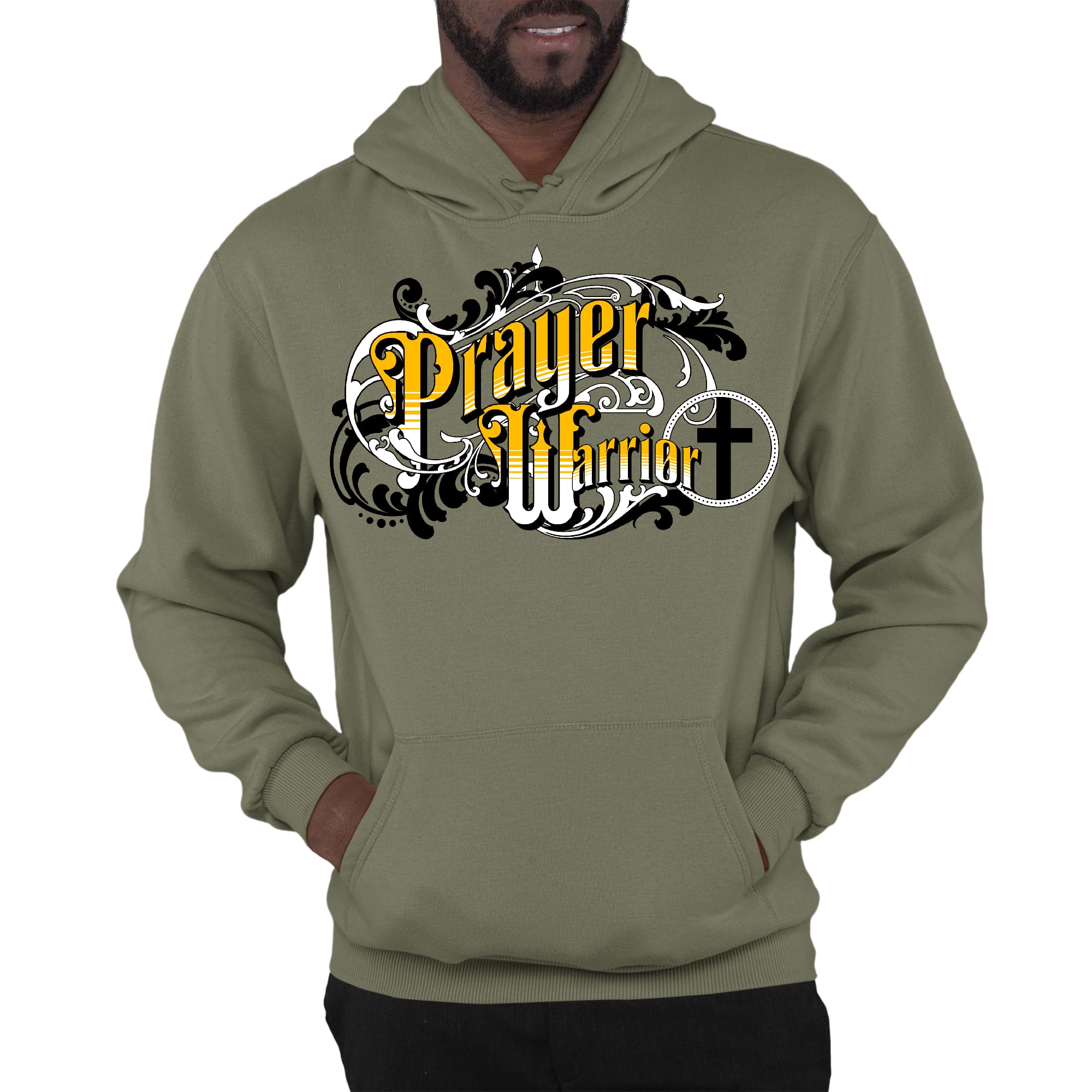 Mens Graphic Hoodie Prayer Warrior Victorian Style Illustration
