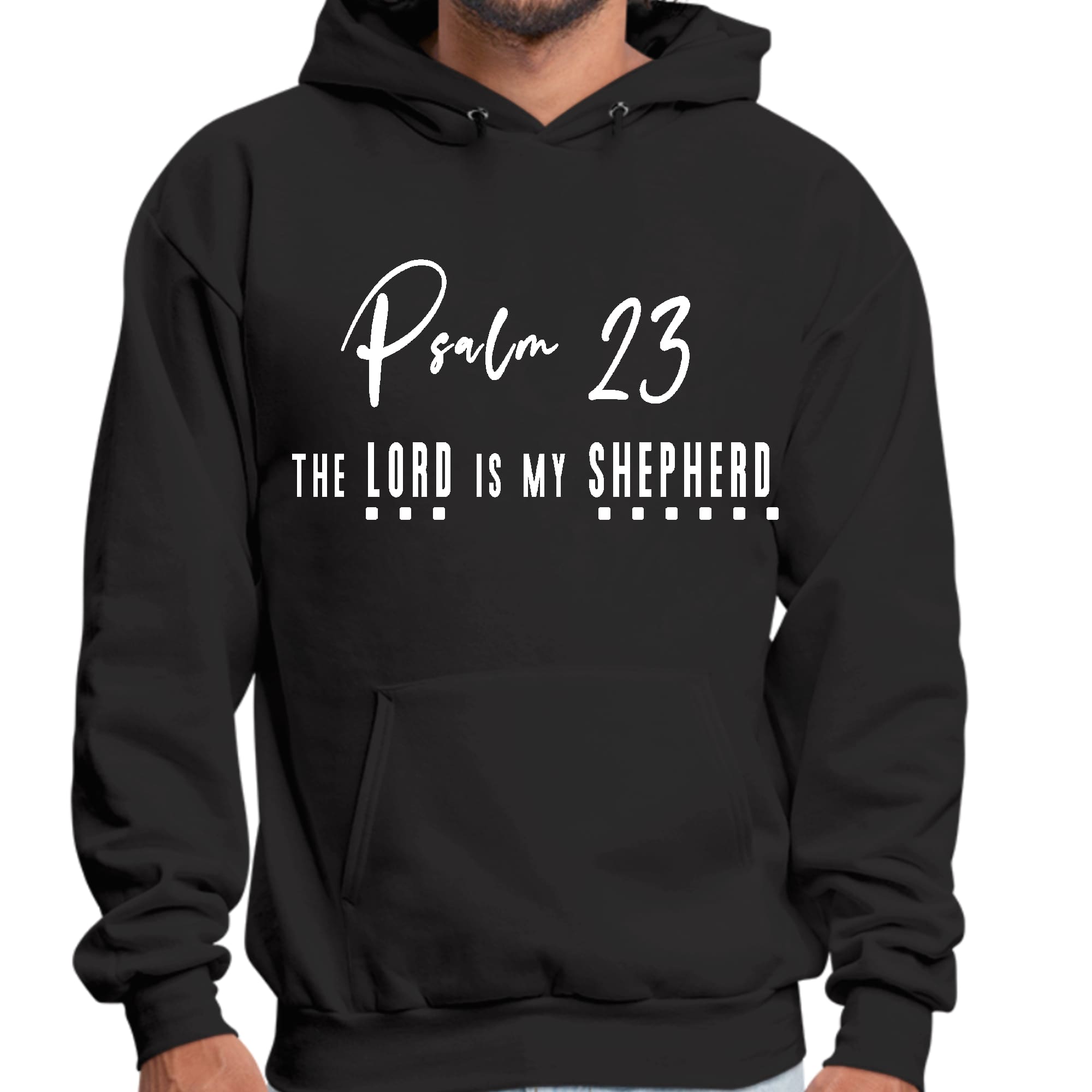 Mens Graphic Hoodie Psalm 23 the Lord is my Shepherd White Print
