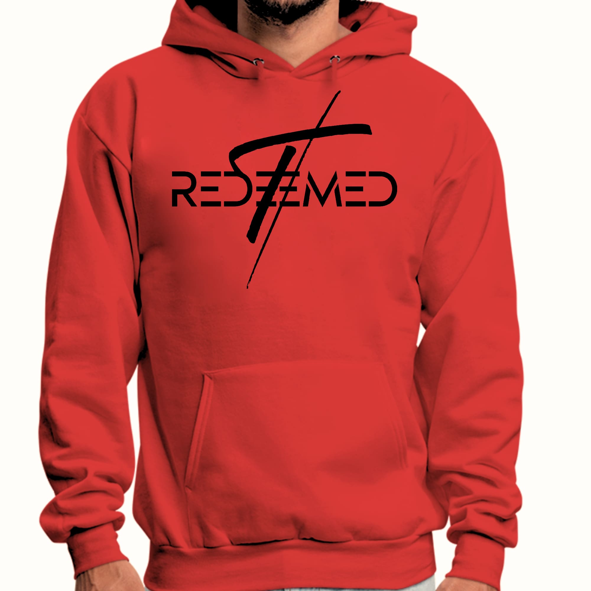 Mens Graphic Hoodie Redeemed Cross Black Illustration