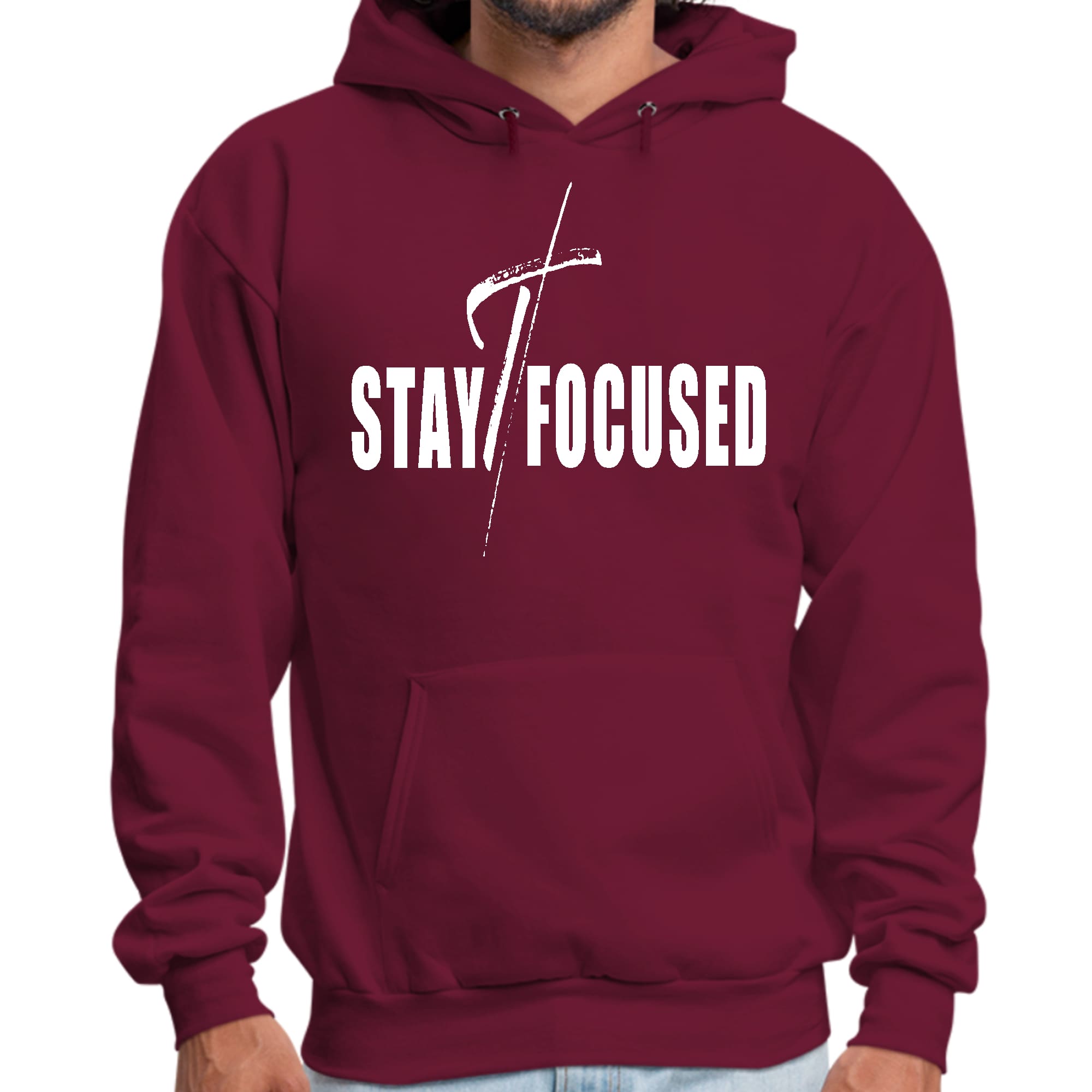 Mens Graphic Hoodie Stay Focused White Print
