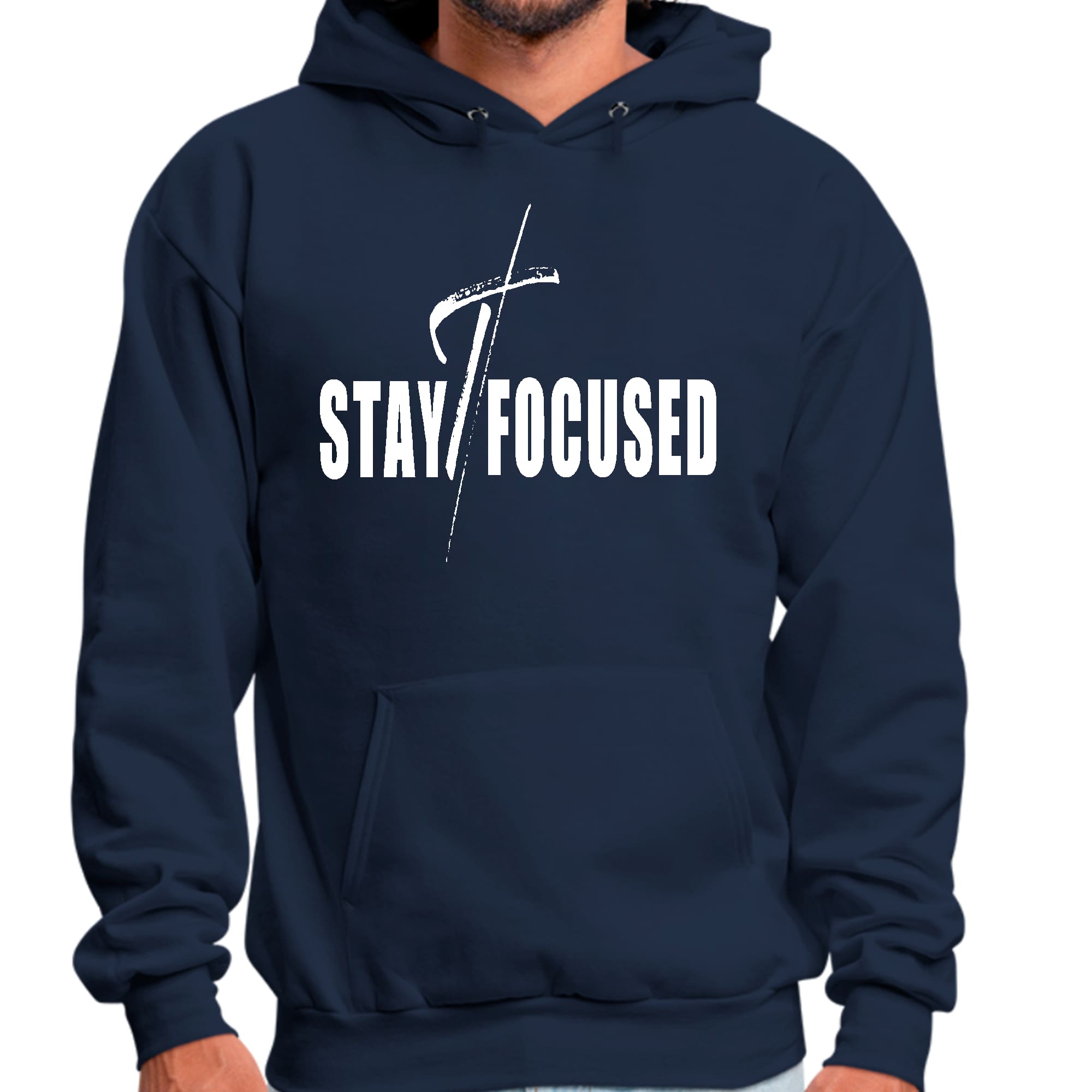 Mens Graphic Hoodie Stay Focused White Print