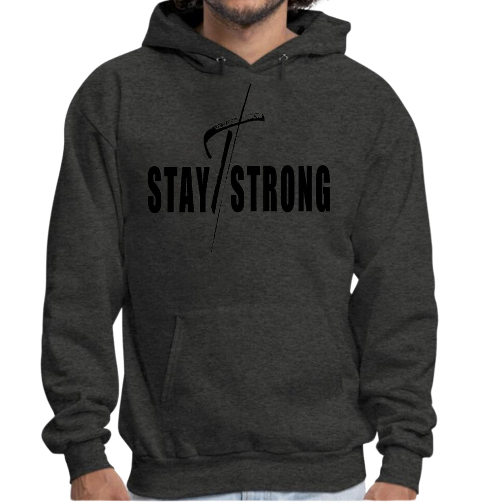 Mens Graphic Hoodie Stay Strong with Cross Black Print