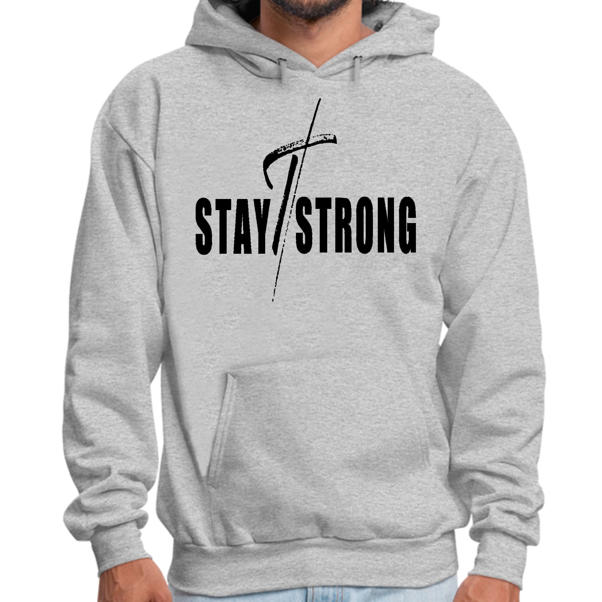 Mens Graphic Hoodie Stay Strong with Cross Black Print