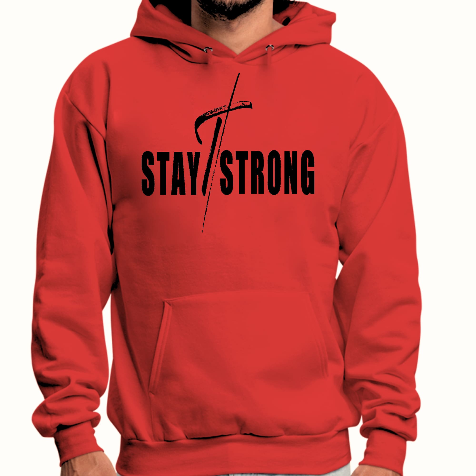 Mens Graphic Hoodie Stay Strong with Cross Black Print