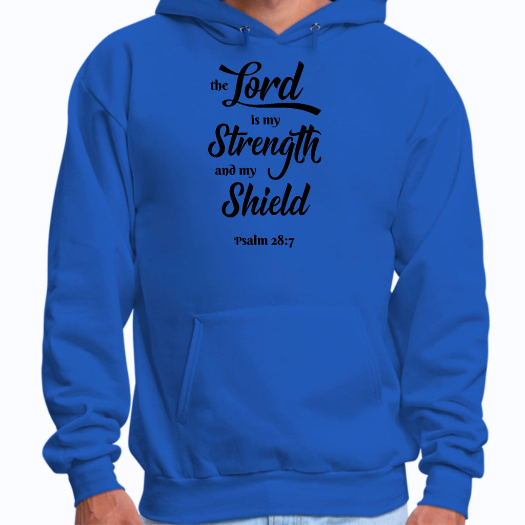 Mens Graphic Hoodie the Lord is my Strength and my Shield Black Print