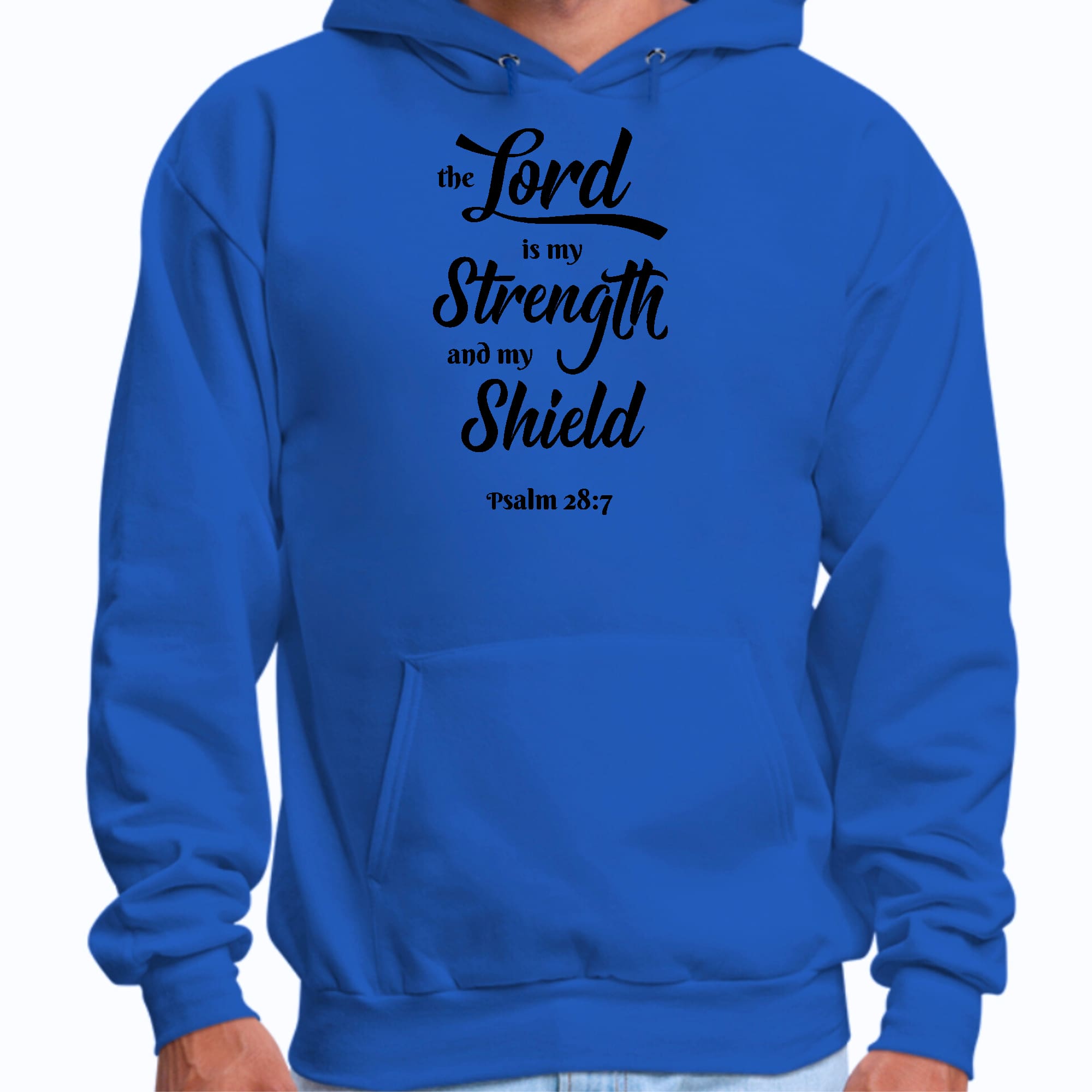 Mens Graphic Hoodie the Lord is my Strength and my Shield Black Print