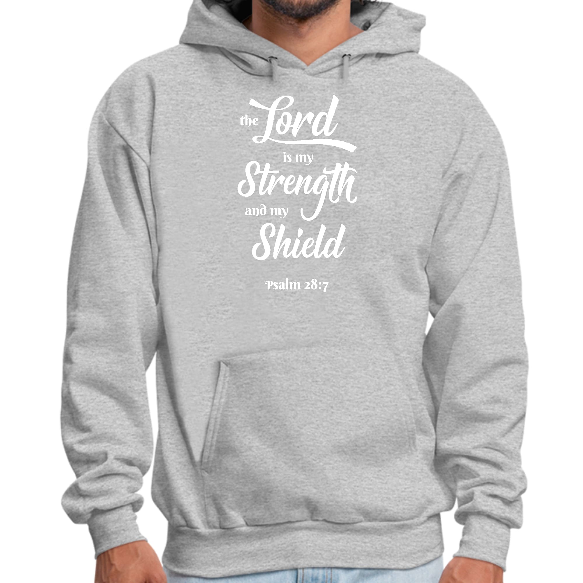 Mens Graphic Hoodie the Lord is my Strength and my Shield White Print
