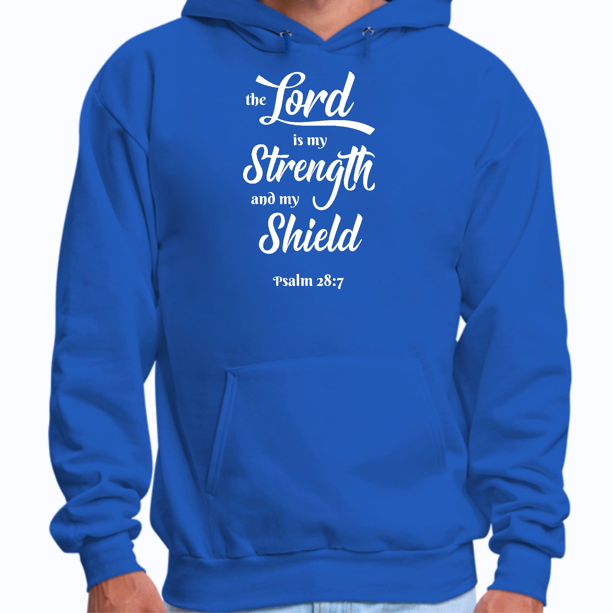 Mens Graphic Hoodie the Lord is my Strength and my Shield White Print